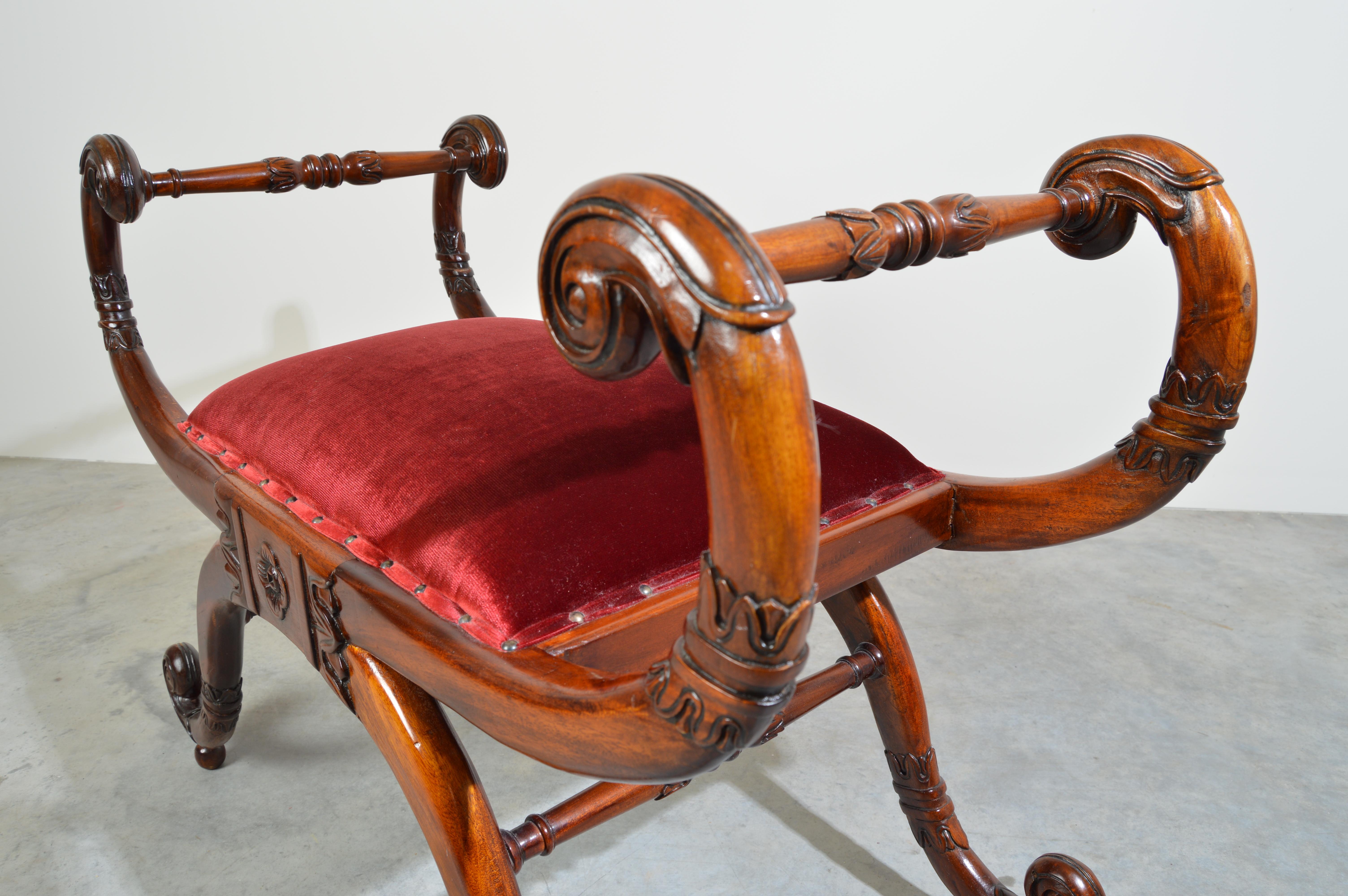 Regency Neoclassical Style Scrolled Arm Bench or Chair In Good Condition In Southampton, NJ
