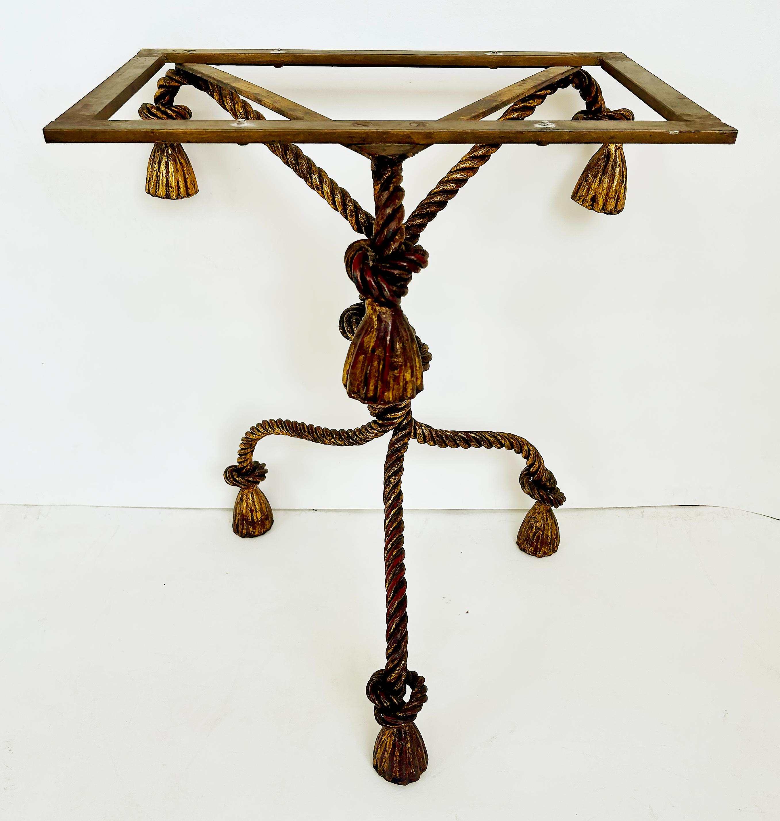 20th Century Regency Niccolini Gilt Iron Rope Tassel Marble Top Side Table, Italy For Sale