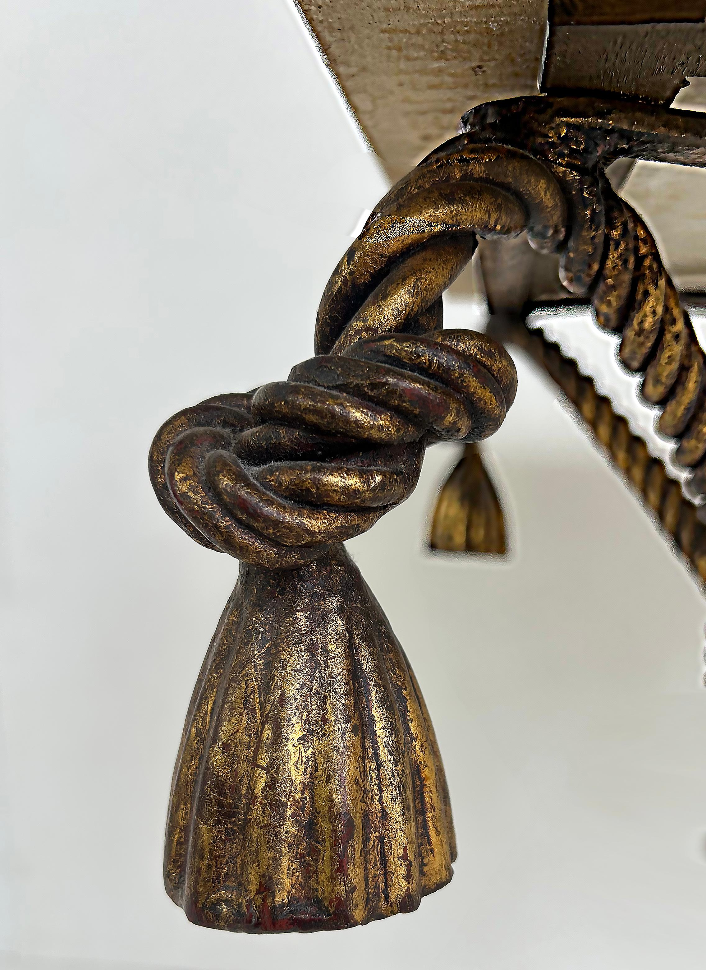 Regency Niccolini Gilt Iron Rope Tassel Marble Top Side Table, Italy For Sale 2