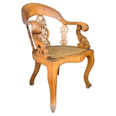 Regency Oak Cane Library Chair mit durchbrochener dekorativer Rückseite und Seiten