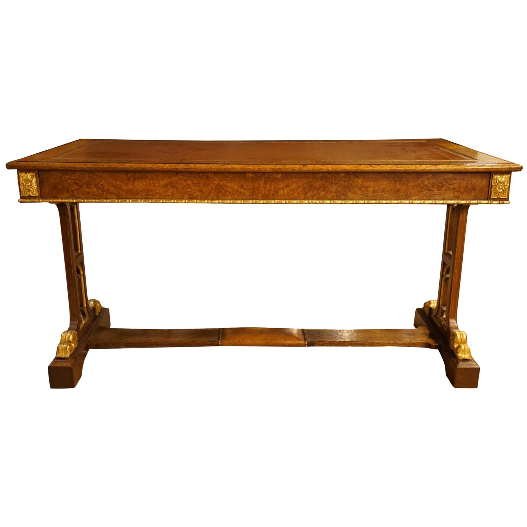 Regency Oak Gothic Library Table For Sale