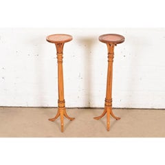 Regency Oak Torchieres or Pedestal Plant Stands, Circa 1940s