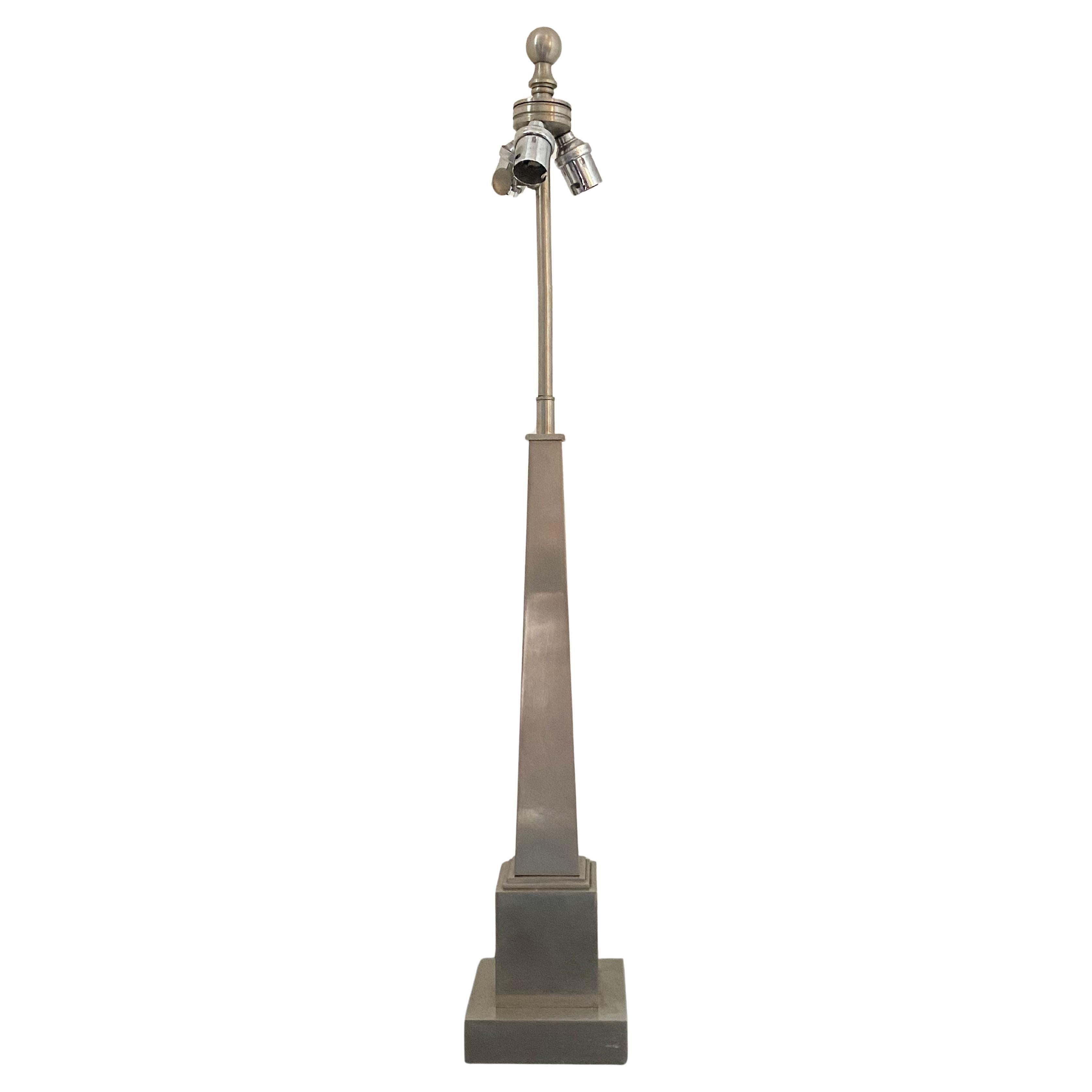 Regency Obelisk Shaped Table Lampe in Chromed Bronze, Maison Charles, 1960s For Sale