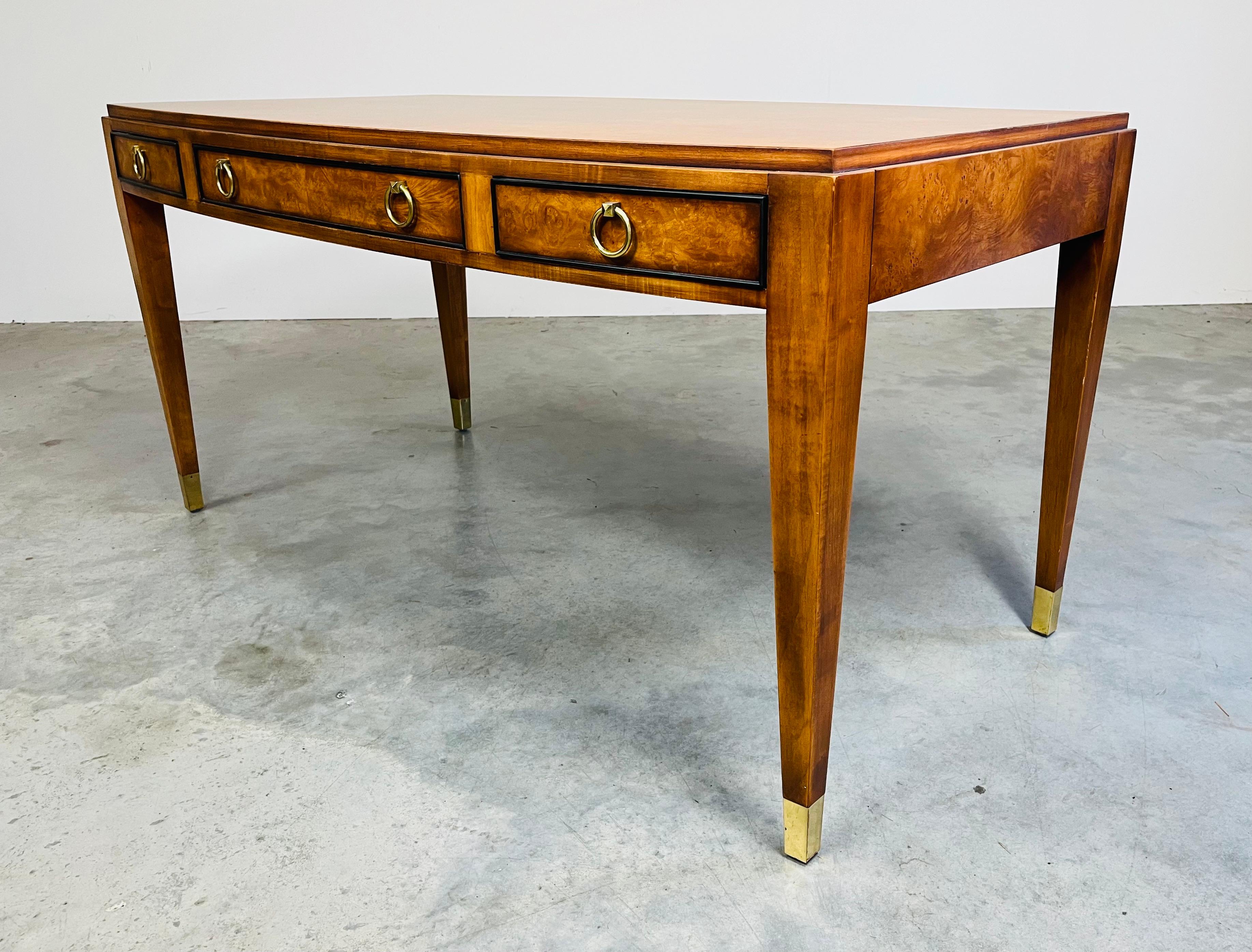 Regency Olive Burlwood & Brass Executive Desk By E.J. Victor In Excellent Condition In Southampton, NJ