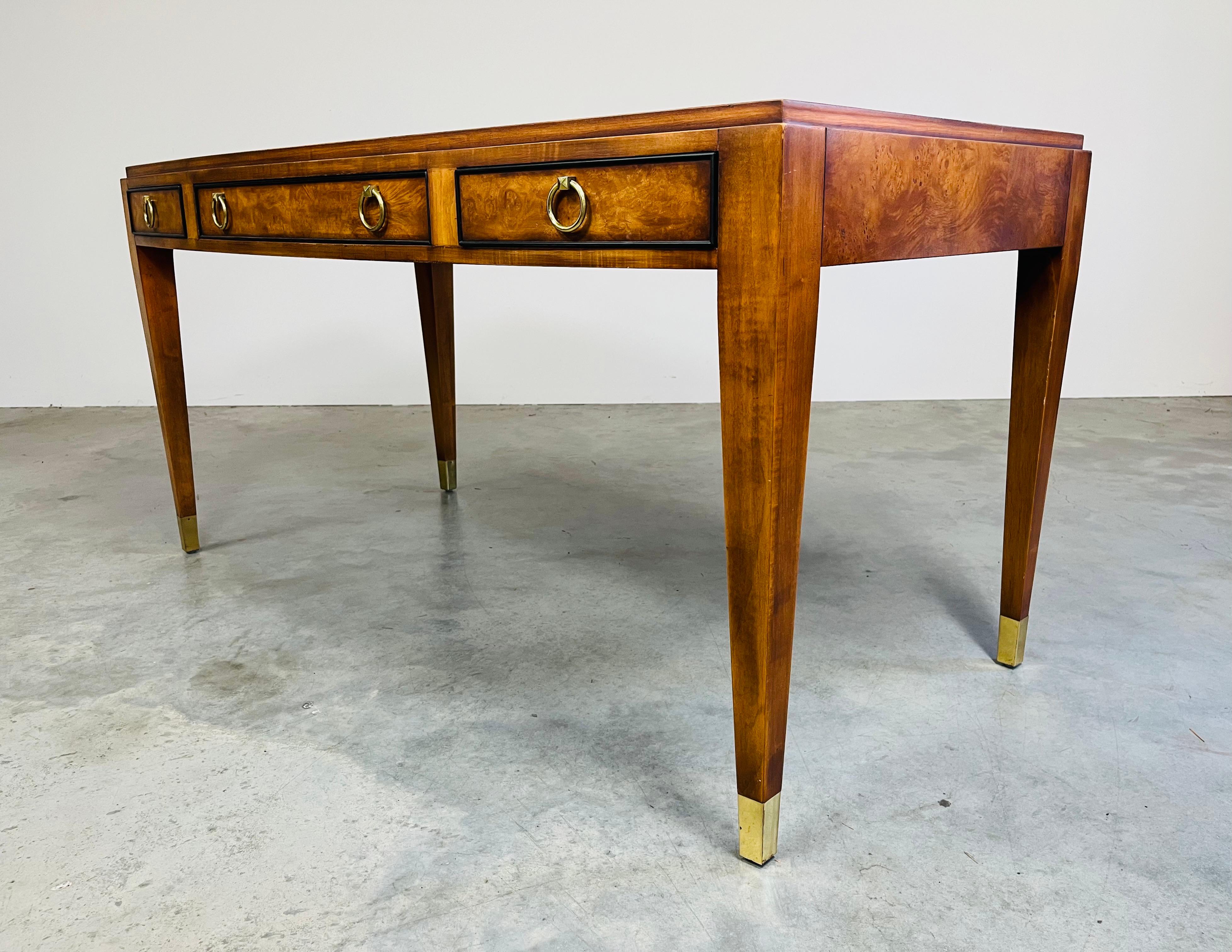 Regency Olive Burlwood & Brass Executive Desk By E.J. Victor 1