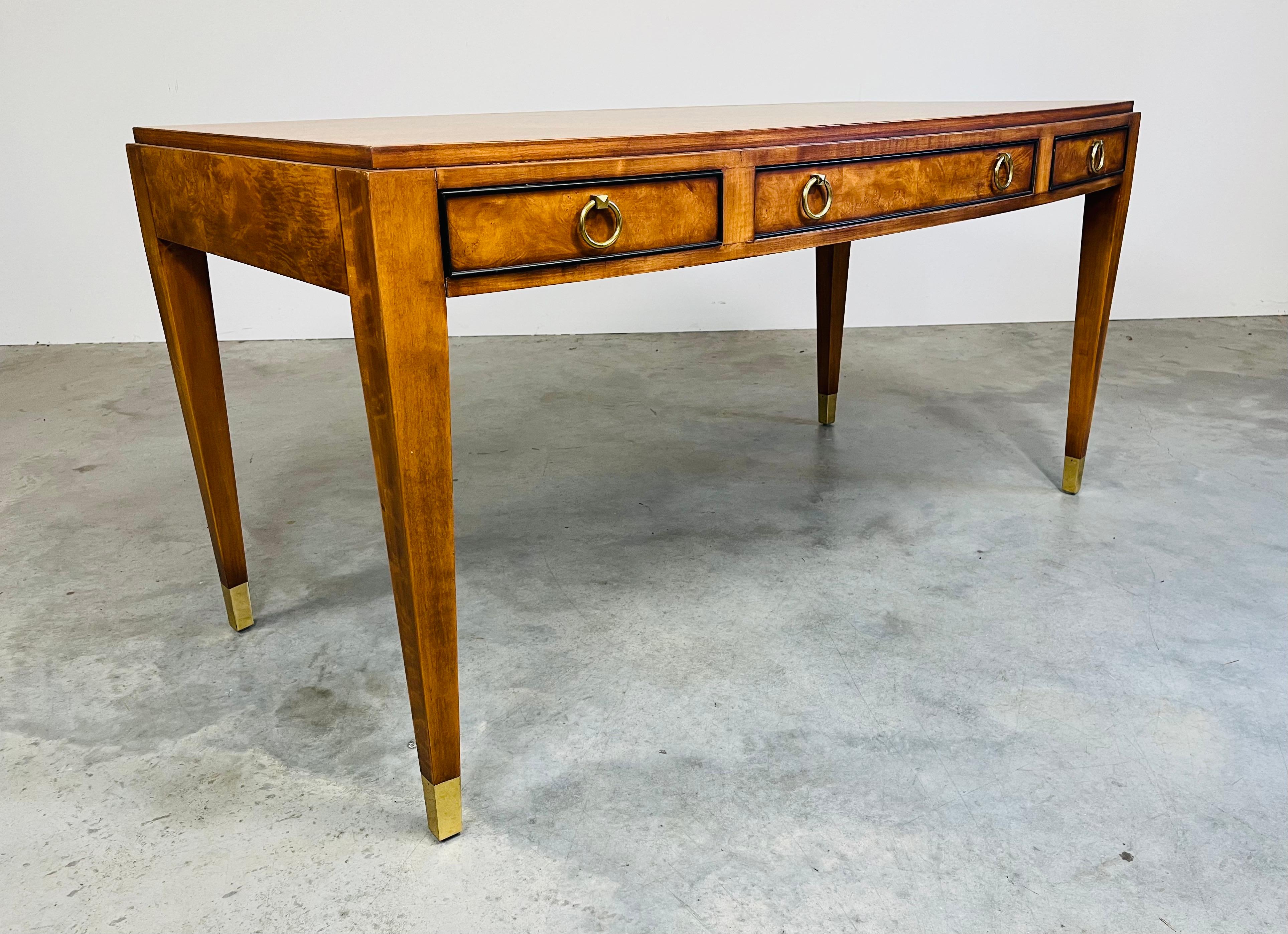 Regency Olive Burlwood & Brass Executive Desk By E.J. Victor 2