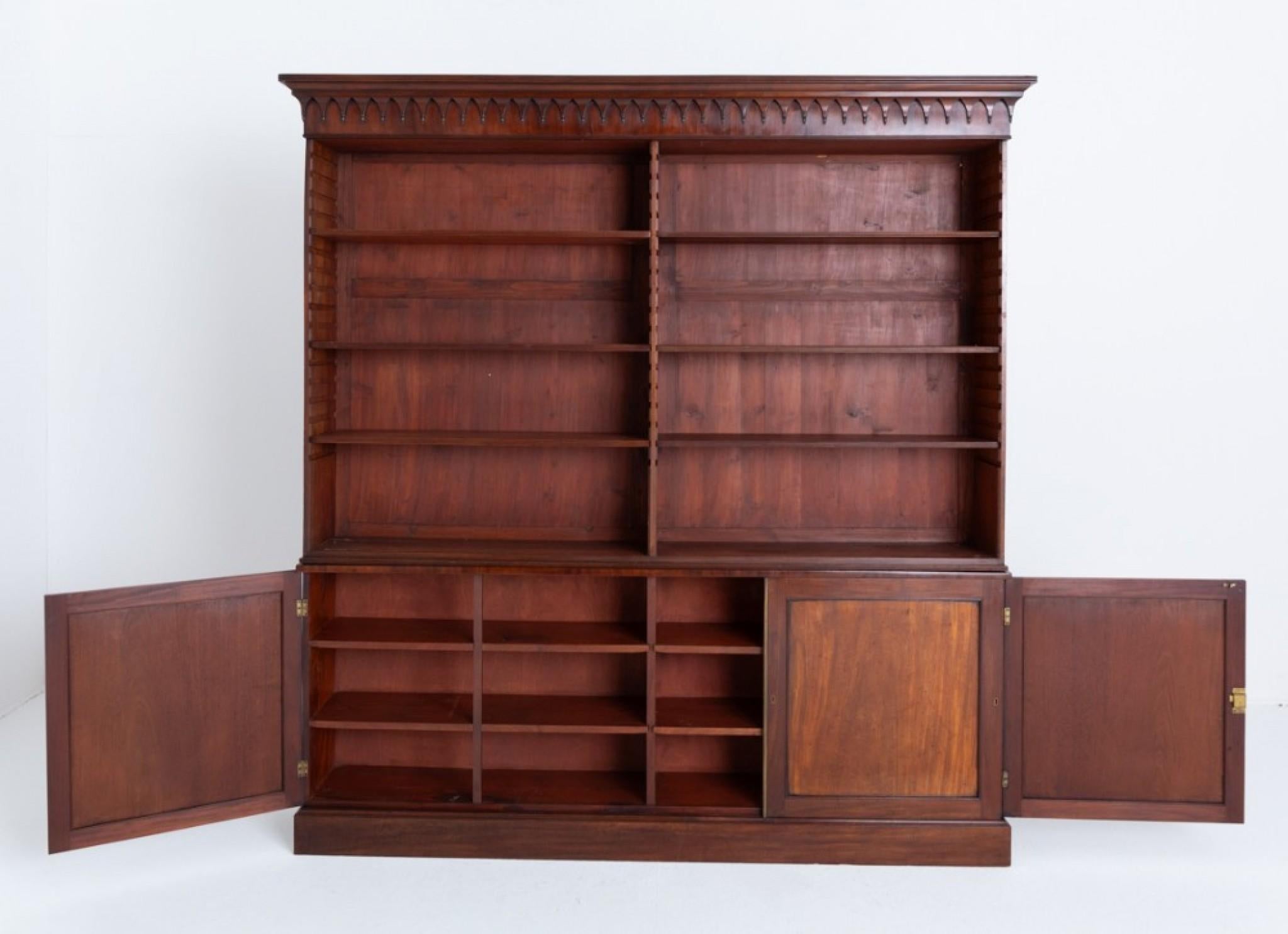 Mahogany Regency Open Bookcase Double Book Shelf Period For Sale