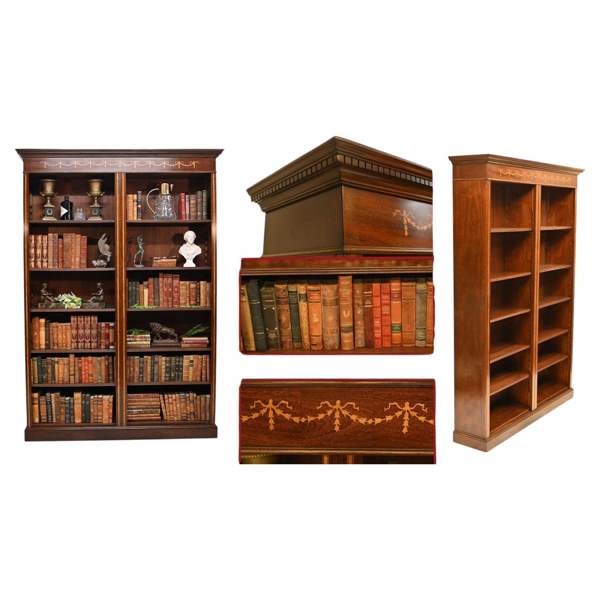 Regency Open Front Bookcase Mahogany Sheraton Inlay Bespoke For Sale