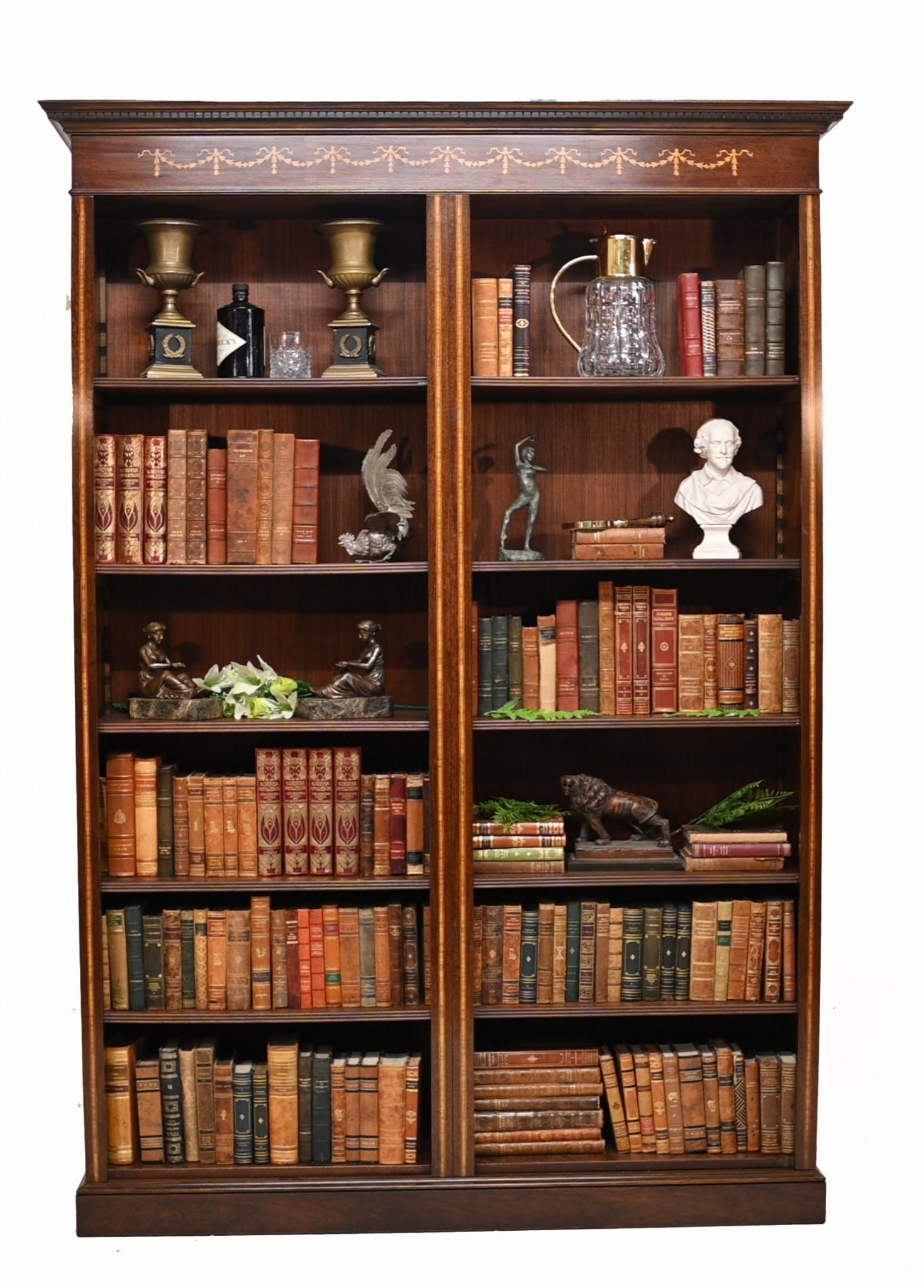 Regency Open Front Bookcase Mahogany Sheraton Inlay For Sale 8