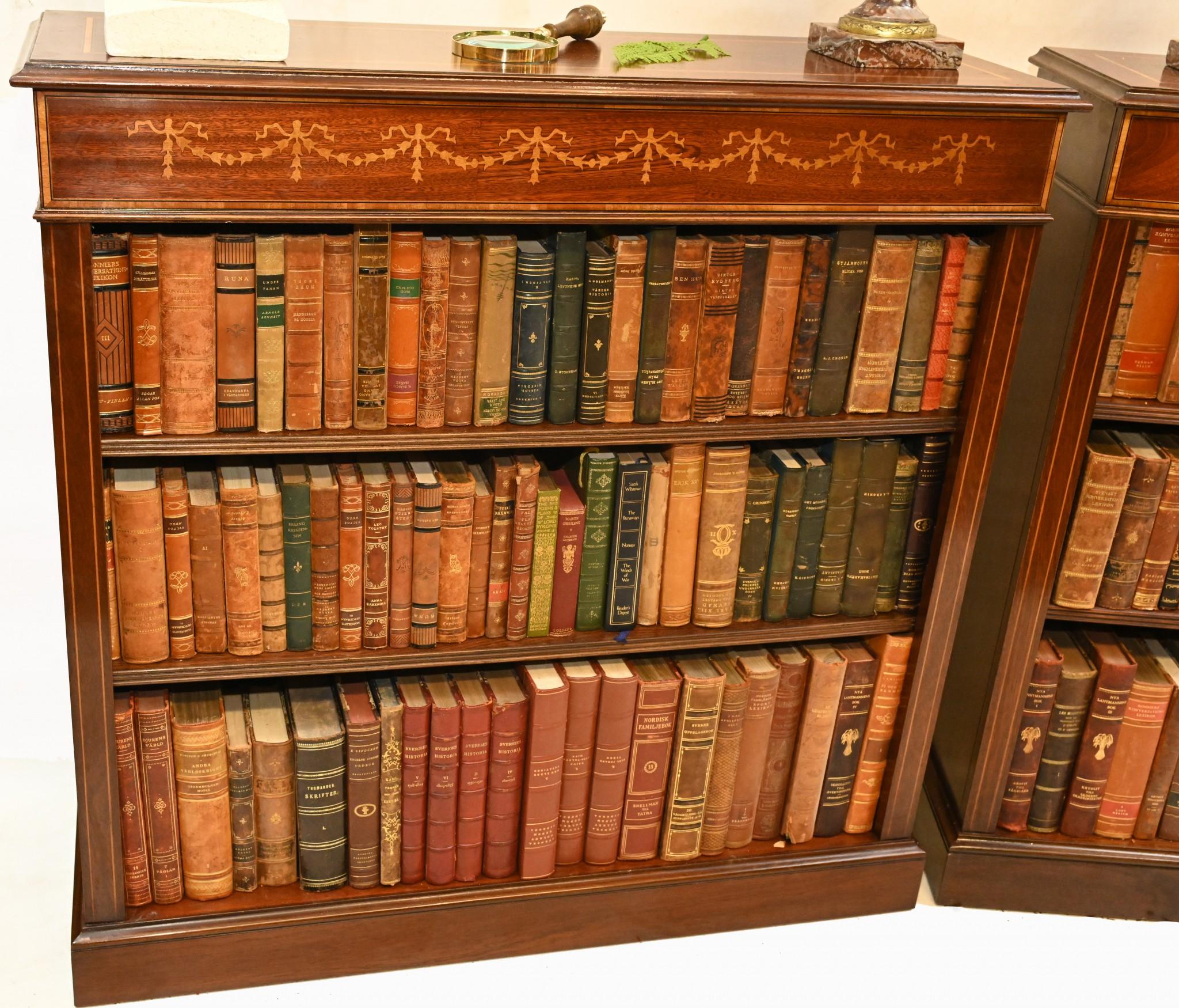 Late 20th Century Regency Open Front Bookcase - Mahogany Sheraton Inlay For Sale