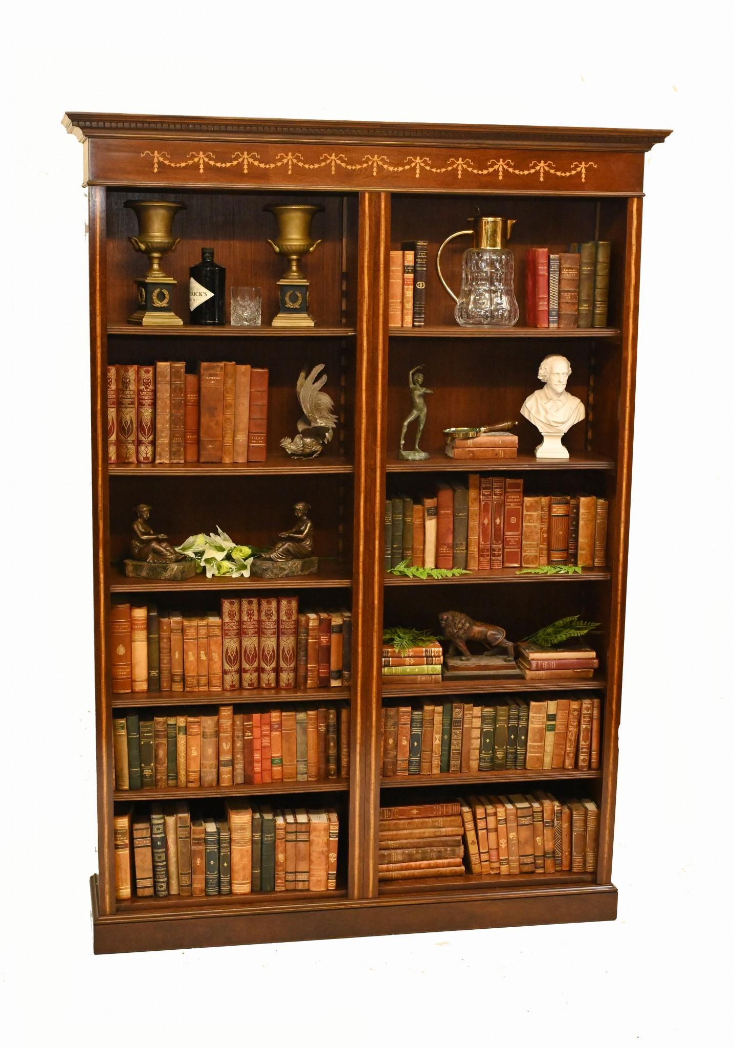 Regency Open Front Bookcase Mahogany Sheraton Inlay For Sale 5