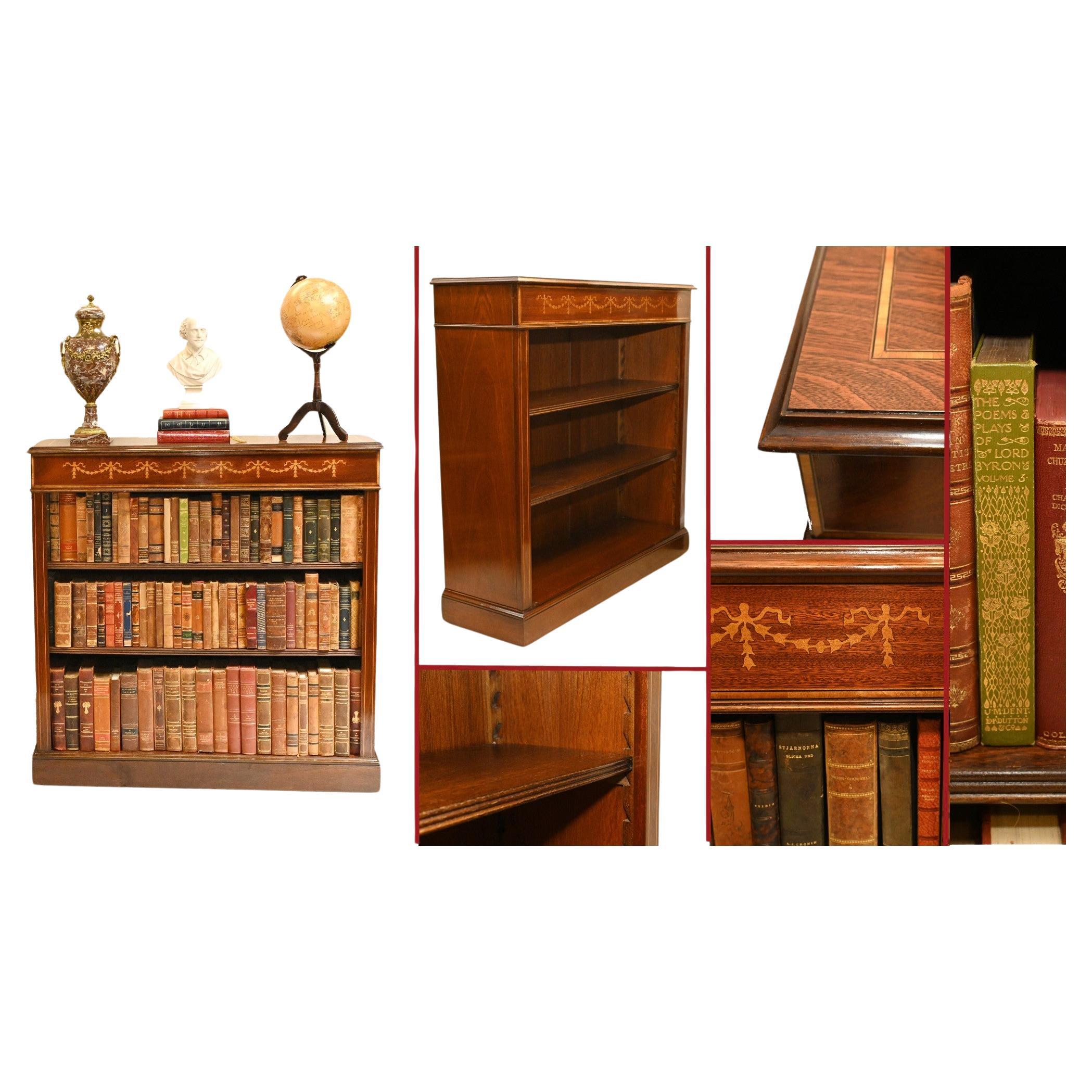 Regency Open Front Bookcase - Mahogany Sheraton Inlay For Sale