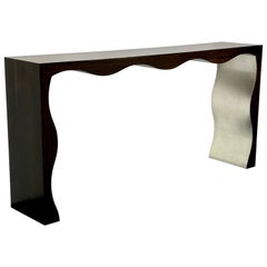 Regency Organic Form Patchwork Silver Leaf Console Table, Mid-Century Style