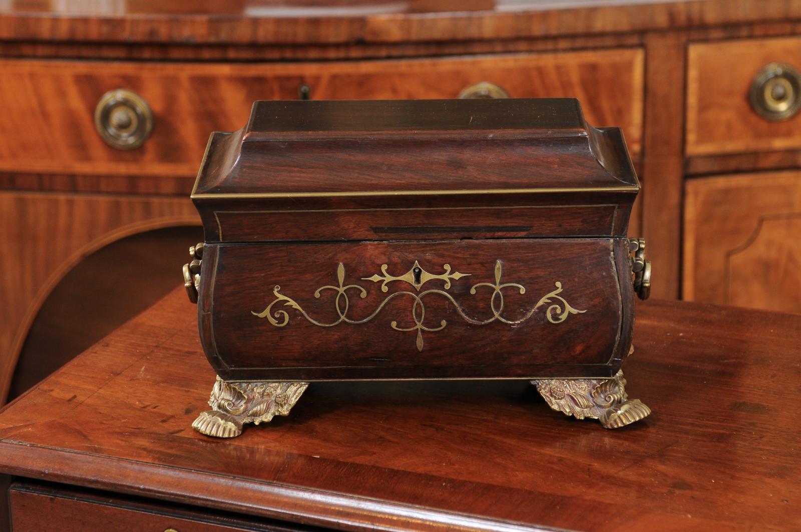 Regency Pagoda Form Work Box with Brass Feet & Inlay, Early 19th Century England For Sale 9