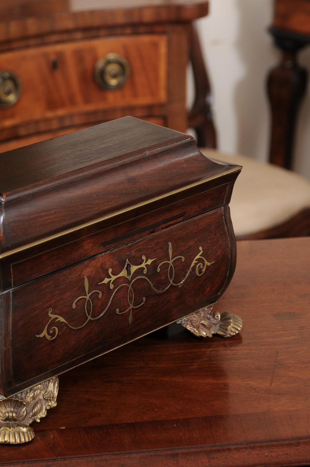 Regency Pagoda Form Work Box with Brass Feet & Inlay, Early 19th Century England For Sale 2