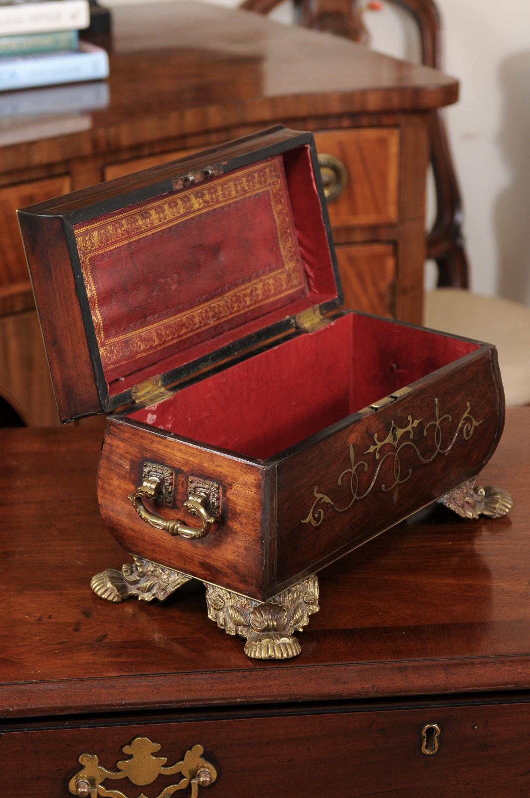 Regency Pagoda Form Work Box with Brass Feet & Inlay, Early 19th Century England For Sale 3