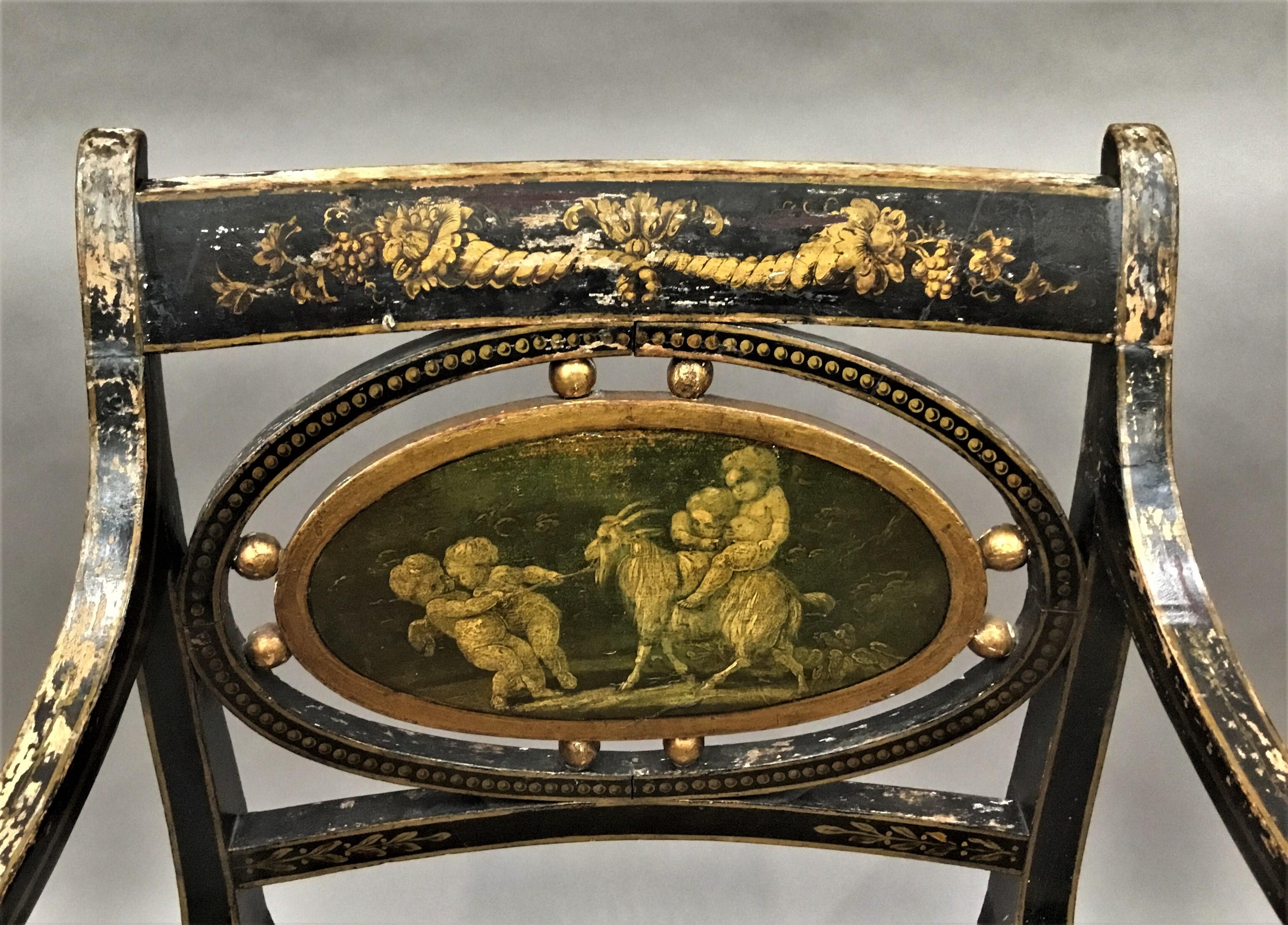 Regency Painted and Parcel Gilt Elbow Chair For Sale 1