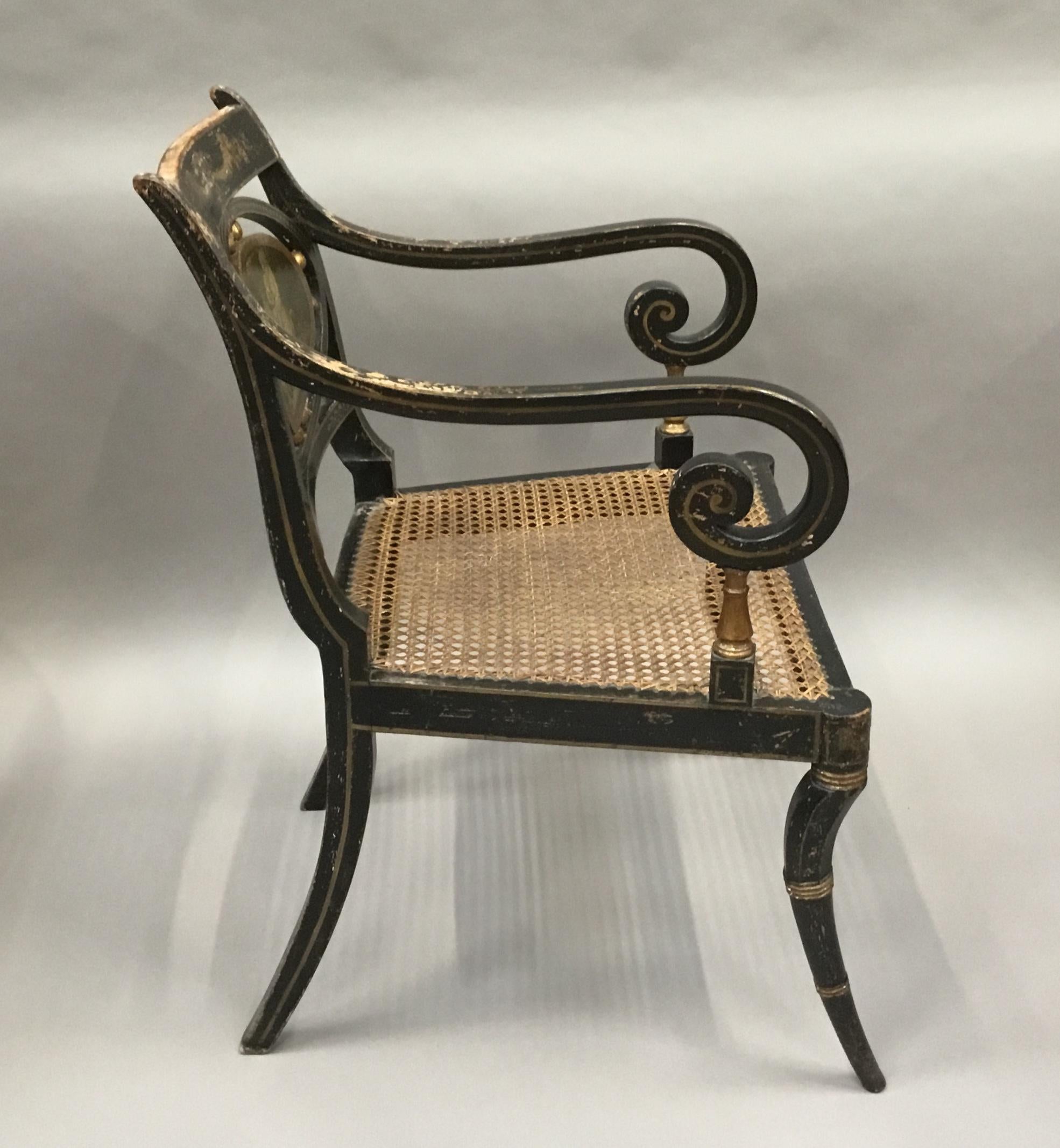 Regency Painted and Parcel Gilt Elbow Chair For Sale 2