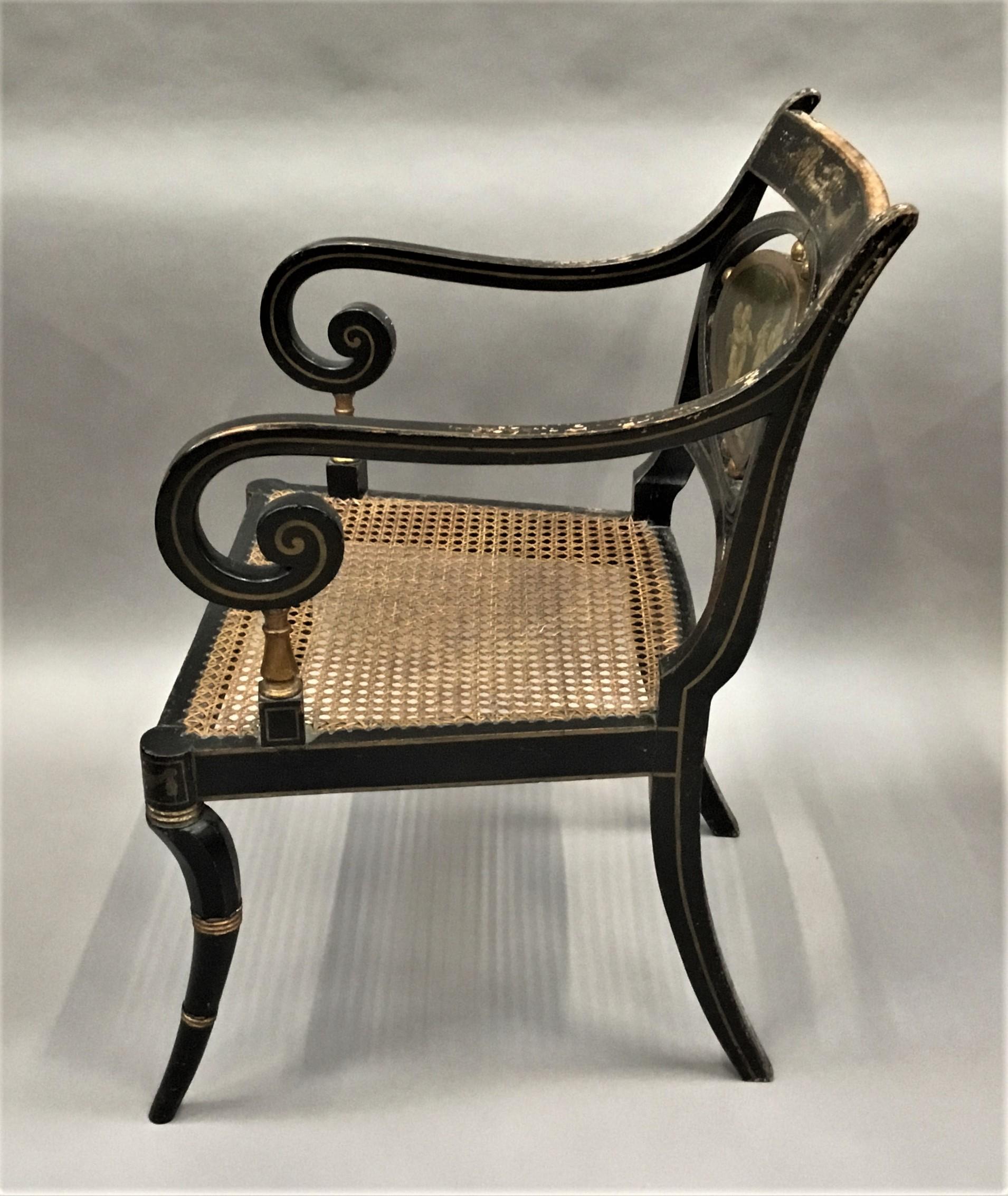 Regency Painted and Parcel Gilt Elbow Chair For Sale 3