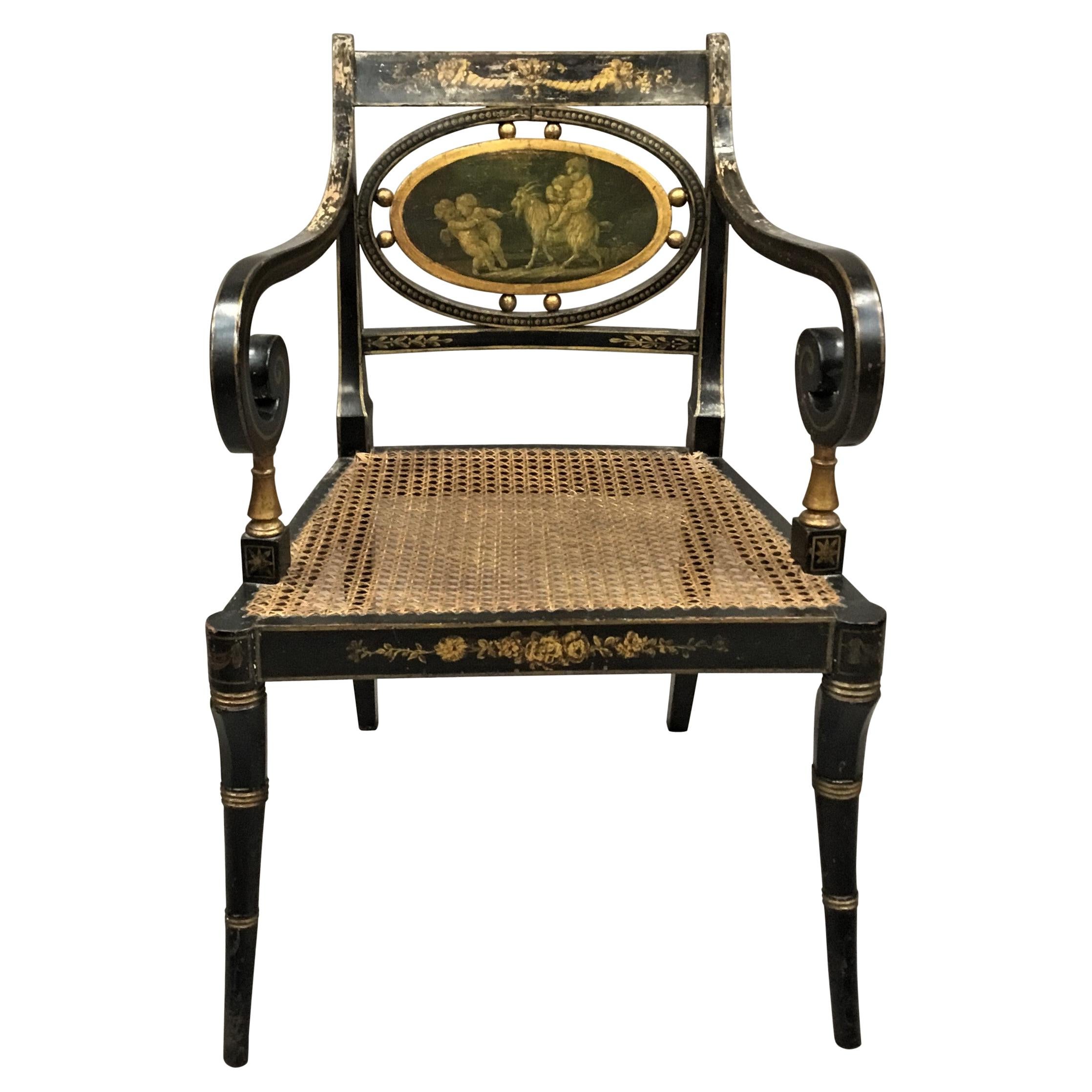 Regency Painted and Parcel Gilt Elbow Chair For Sale