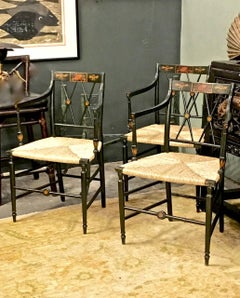 Regency Painted Arm Chairs, Set of Four