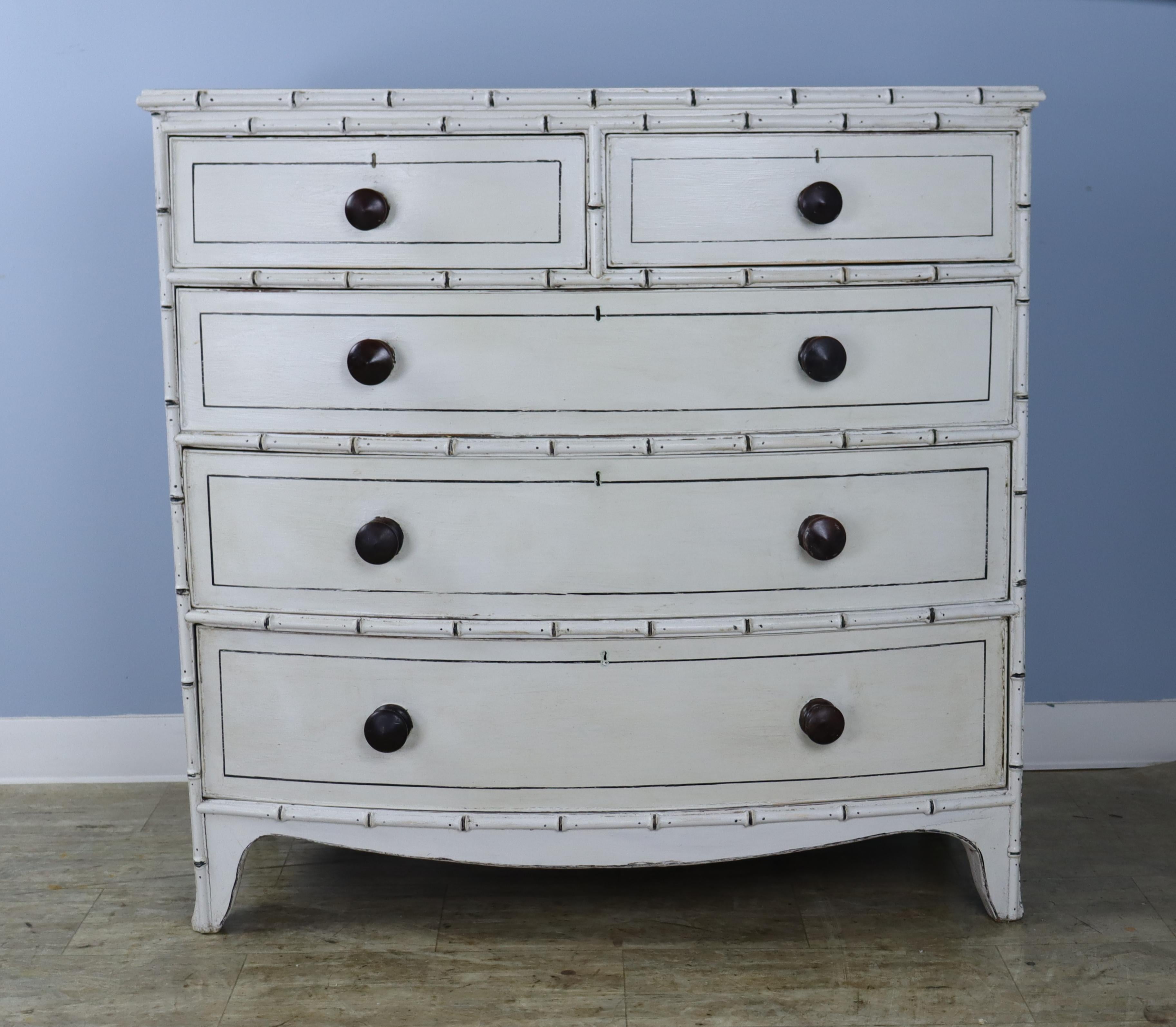 English Regency Painted Faux Bamboo Bowfront Chest of Drawers For Sale