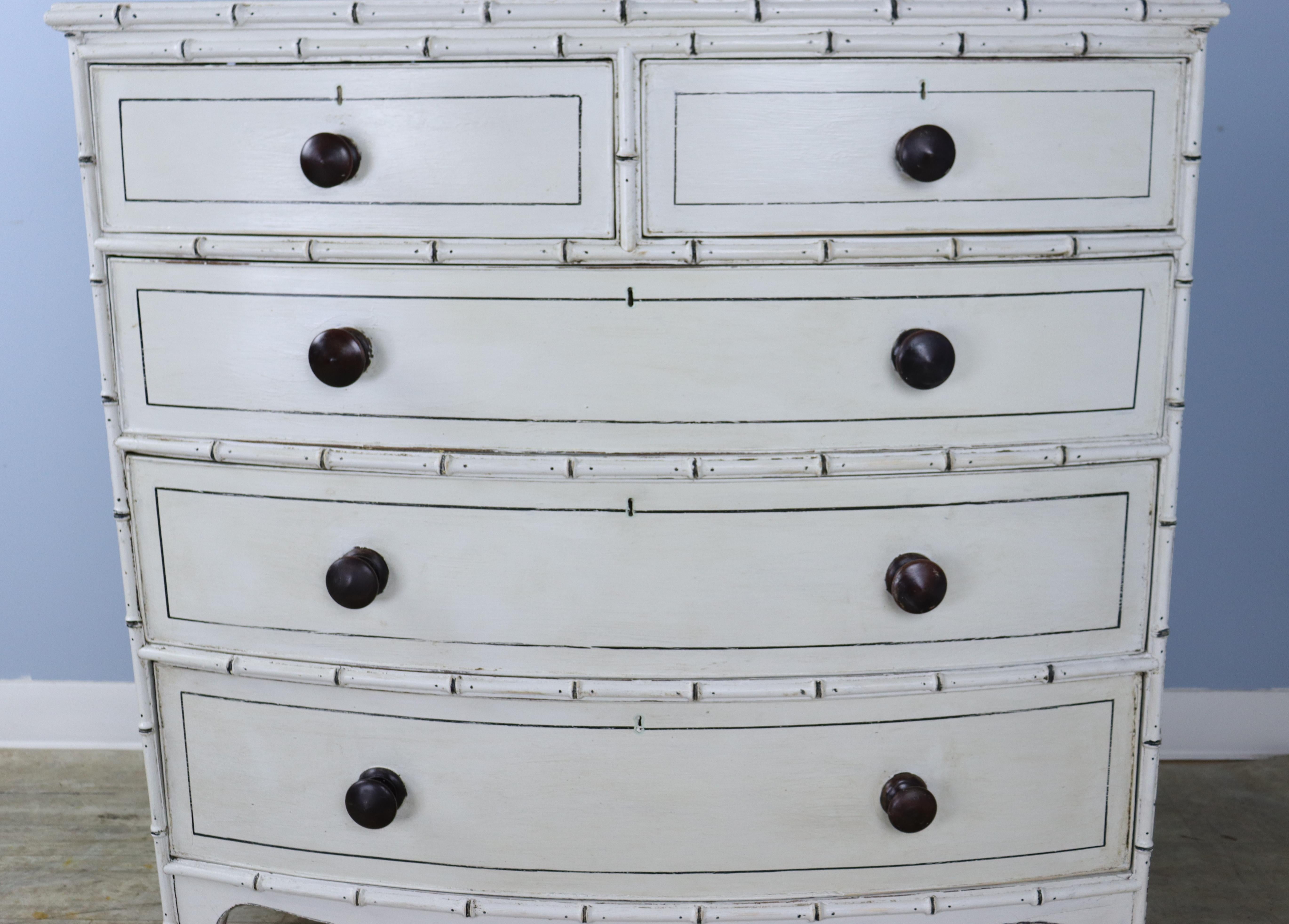 Regency Painted Faux Bamboo Bowfront Chest of Drawers In Good Condition For Sale In Port Chester, NY