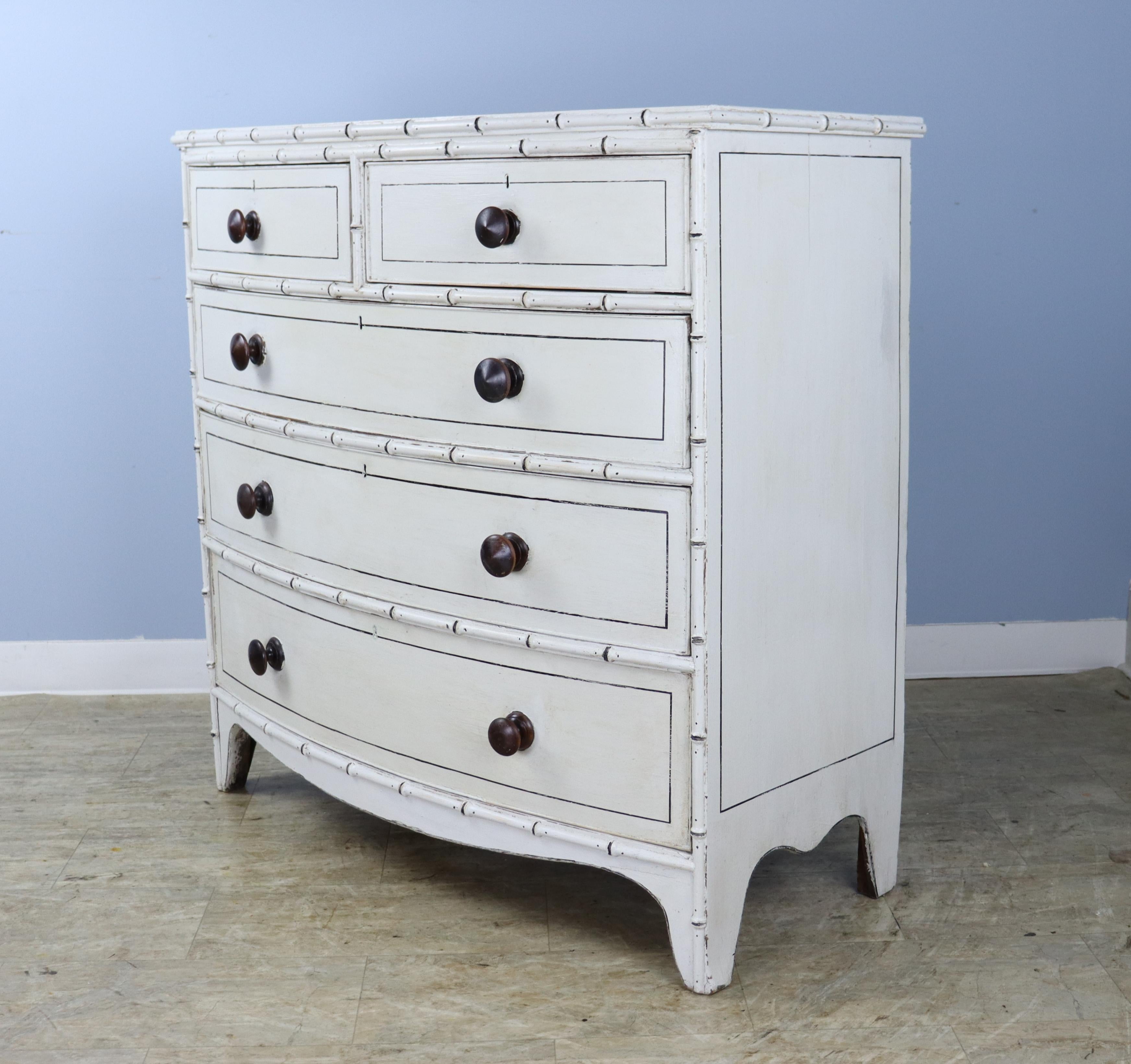 19th Century Regency Painted Faux Bamboo Bowfront Chest of Drawers For Sale