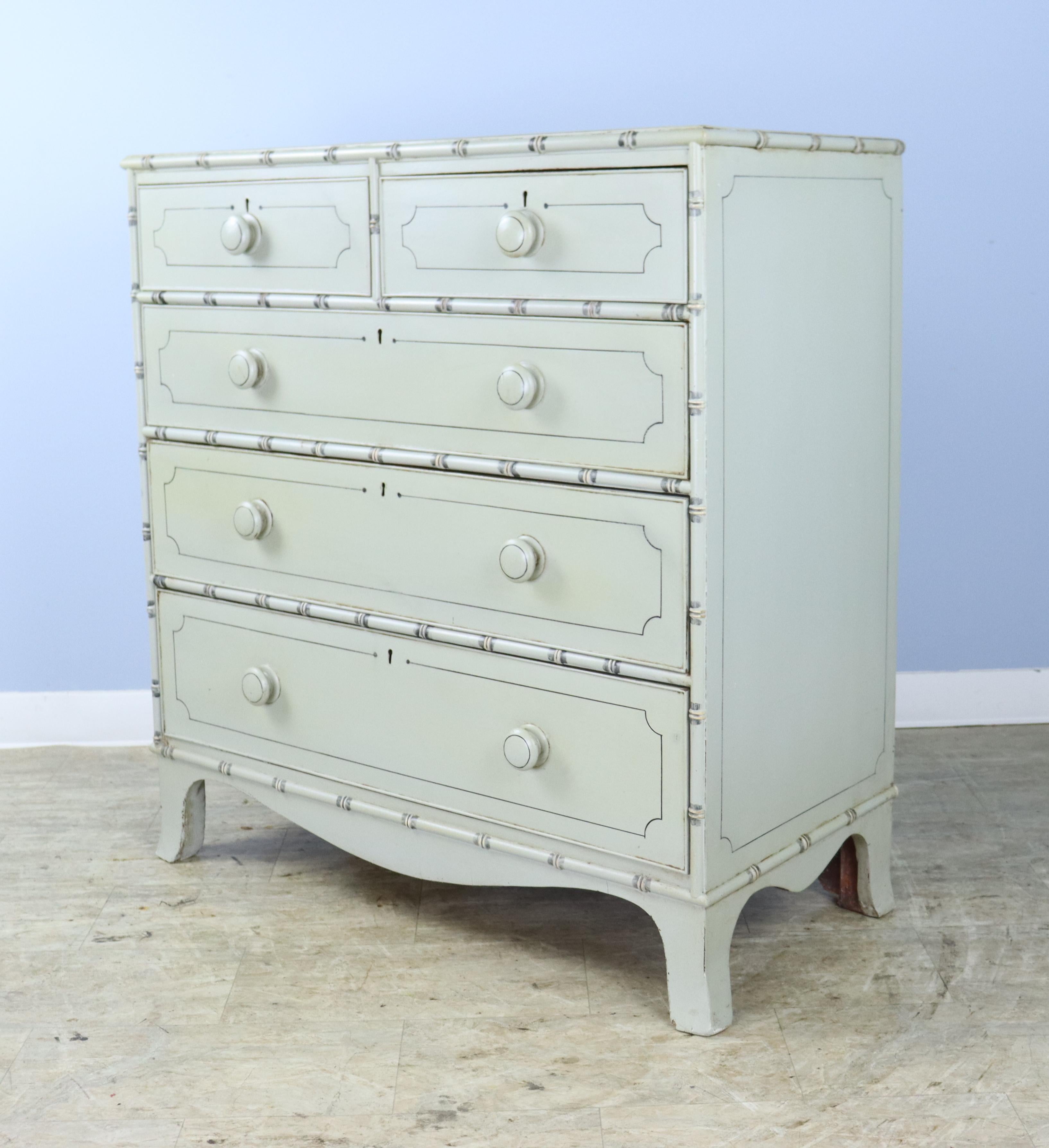 English Regency Painted Faux Bamboo Chest of Drawers For Sale