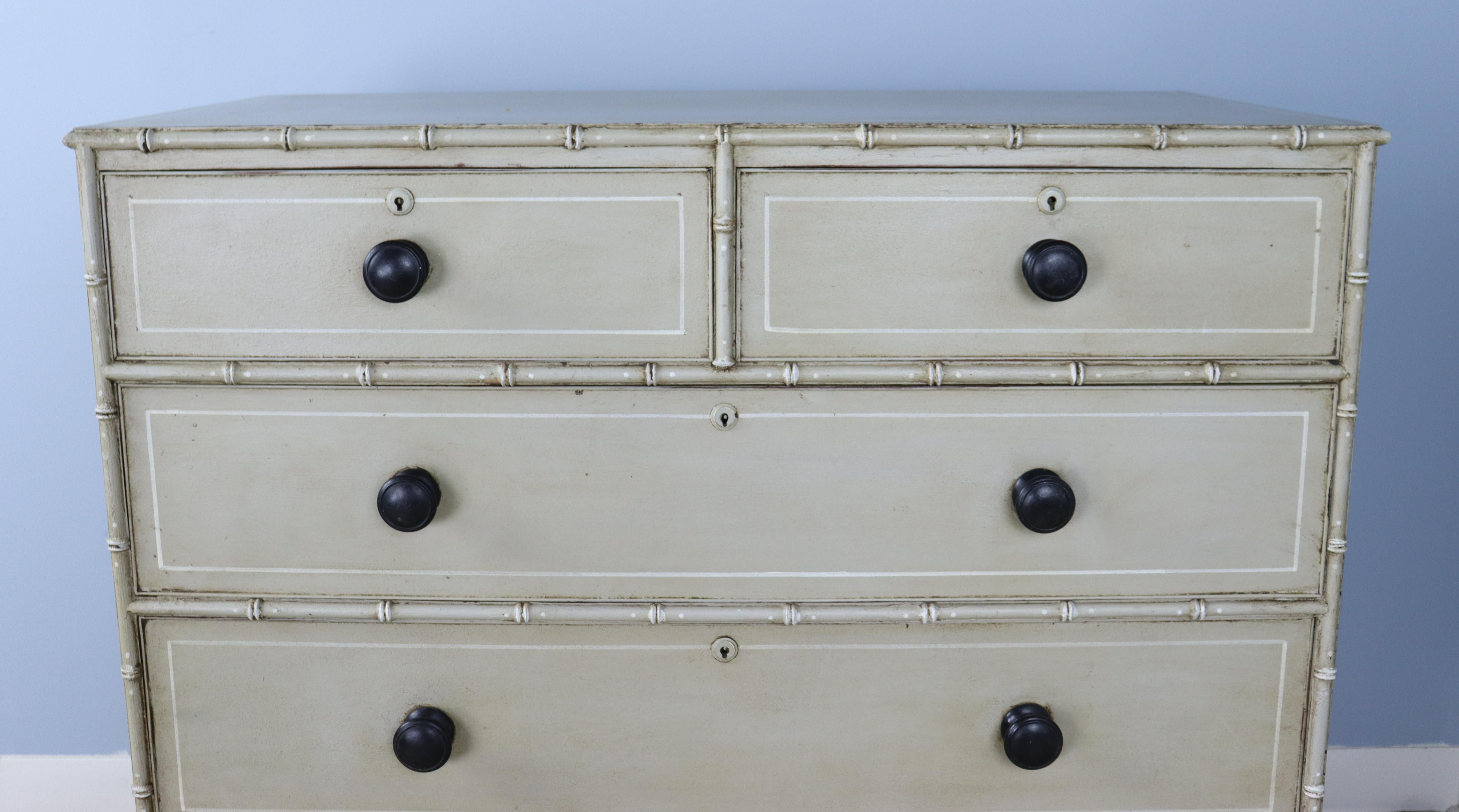 19th Century Regency Painted Faux Bamboo Chest of Drawers