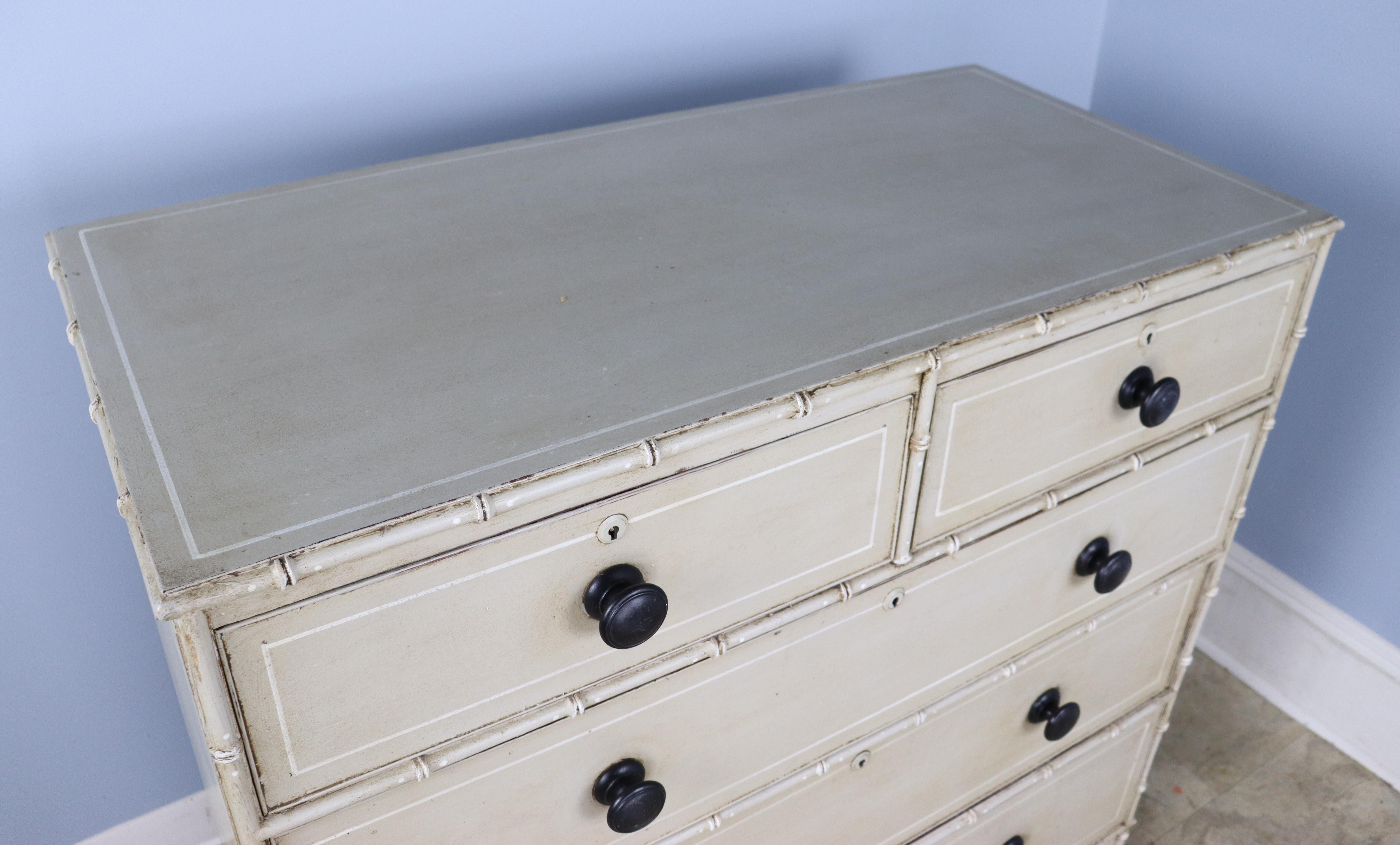 Pine Regency Painted Faux Bamboo Chest of Drawers