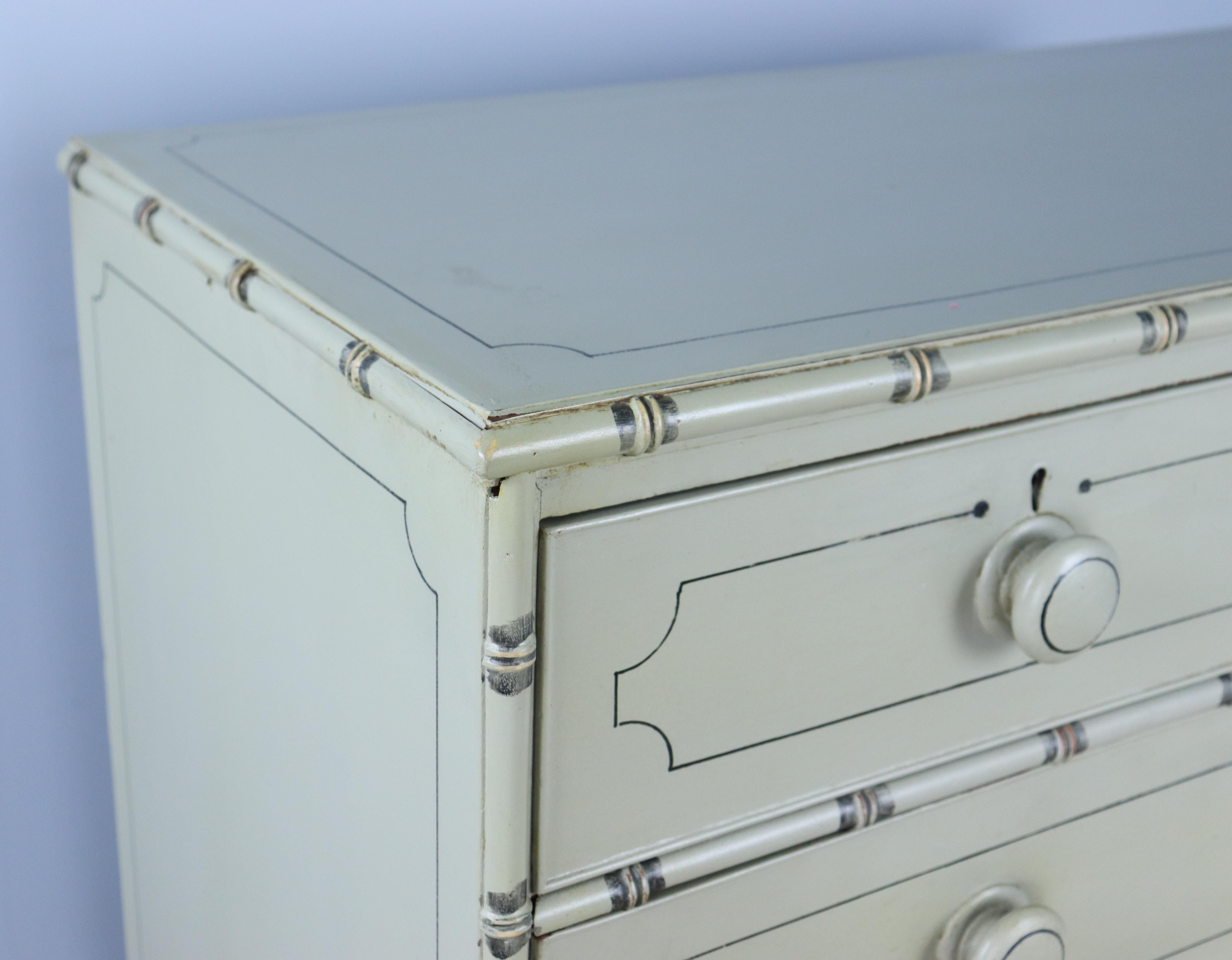 Pine Regency Painted Faux Bamboo Chest of Drawers For Sale