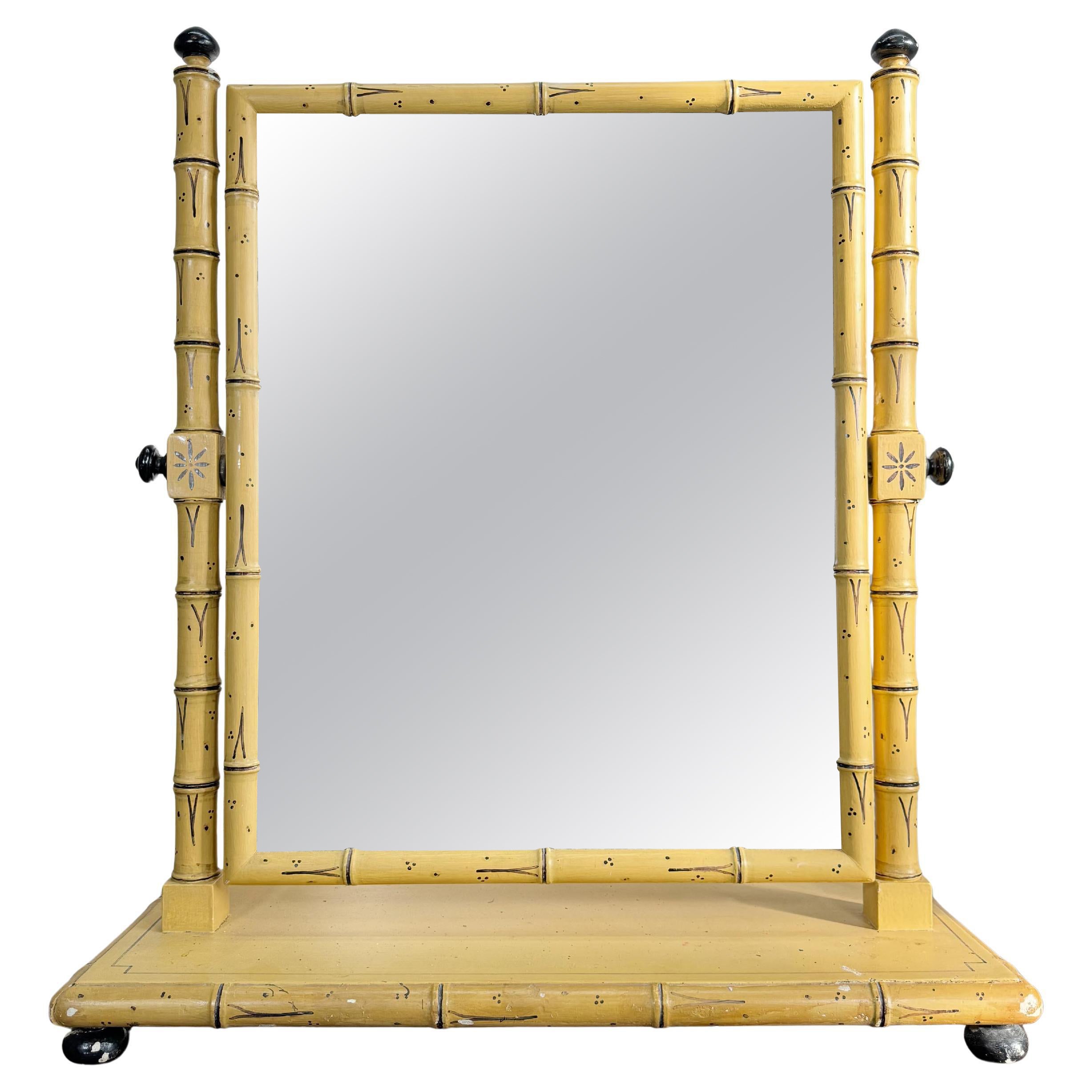 Regency Painted Faux Bamboo Dressing Table Mirror For Sale