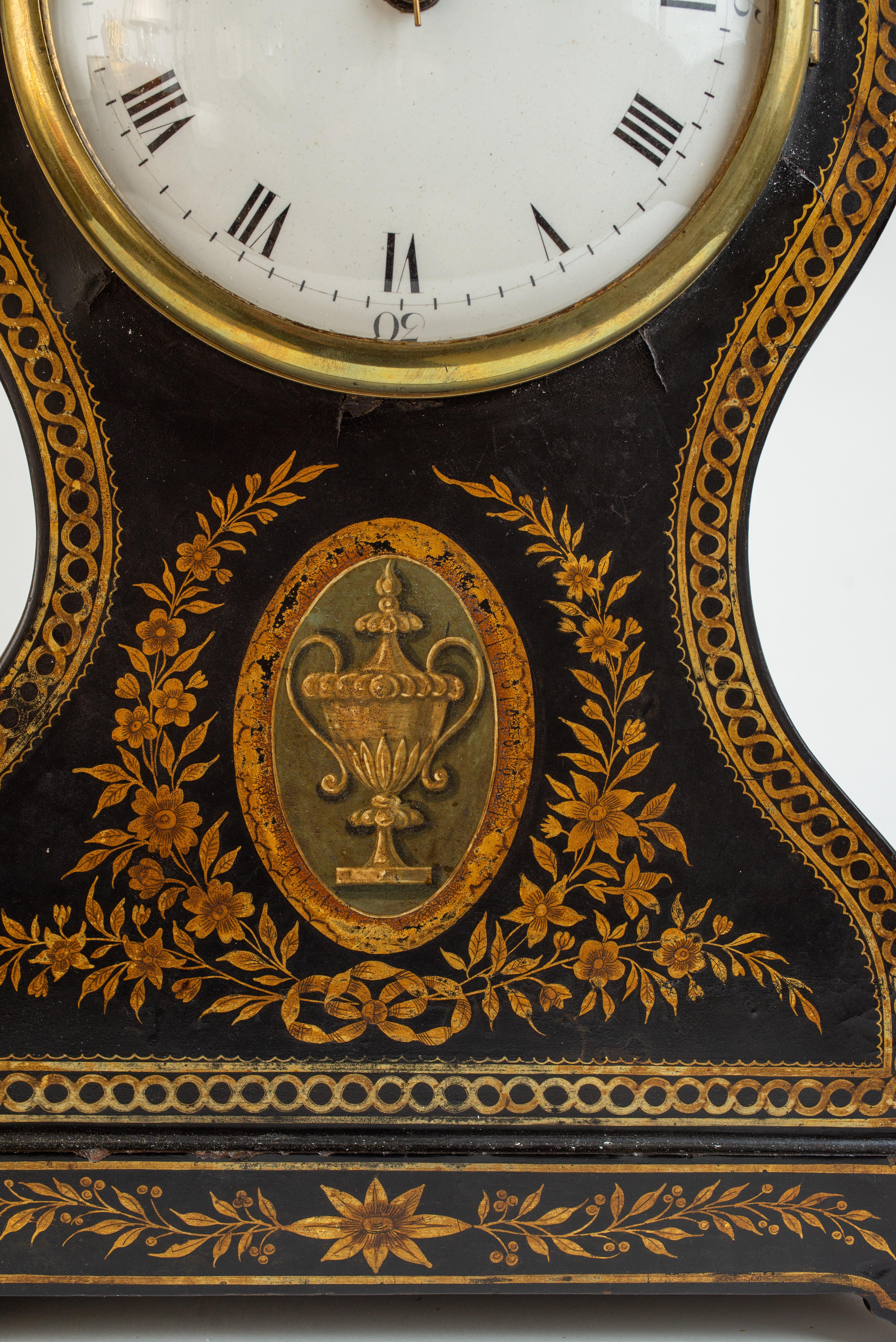 English Regency Painted Papier Mache Mantle Clock For Sale