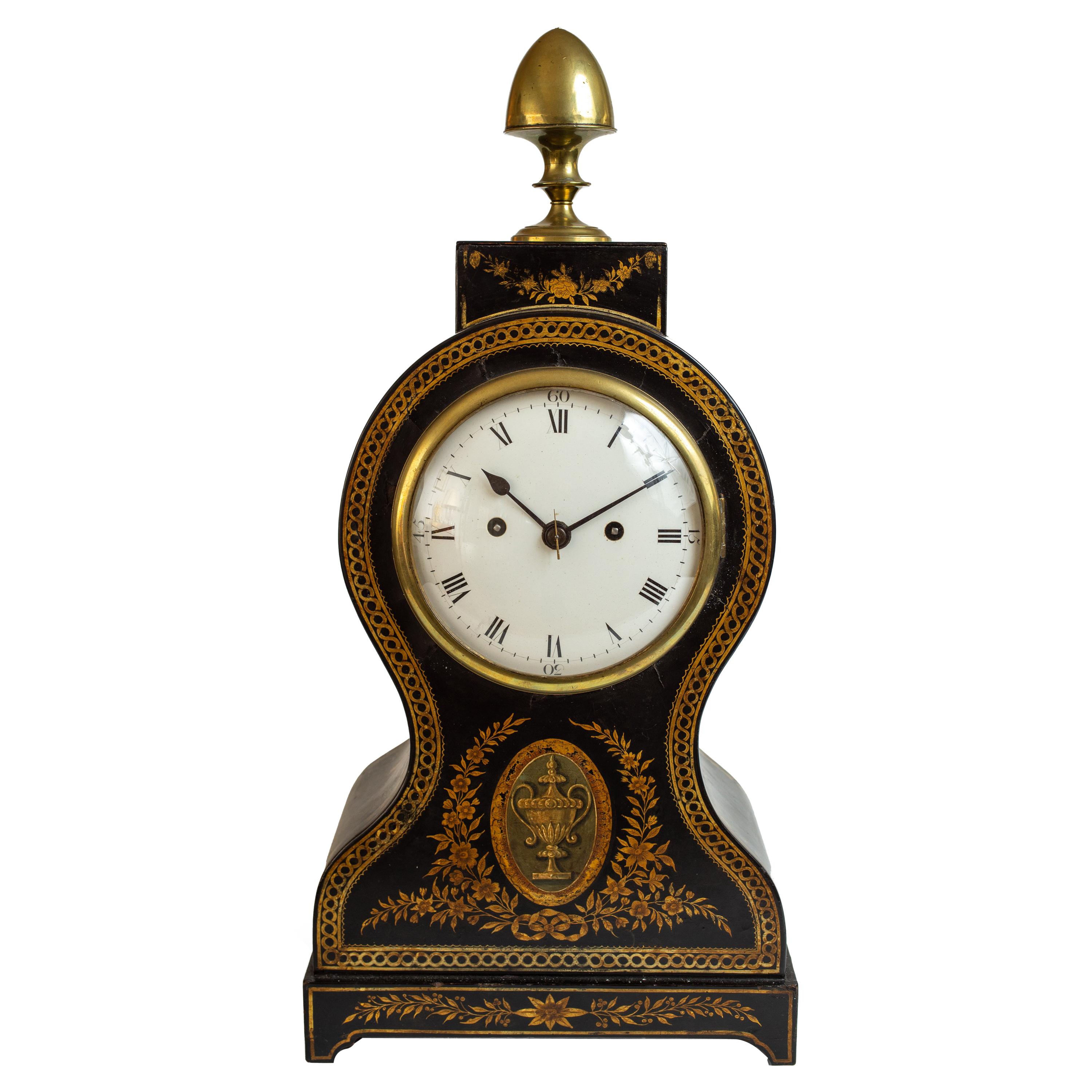 Regency Painted Papier Mache Mantle Clock For Sale