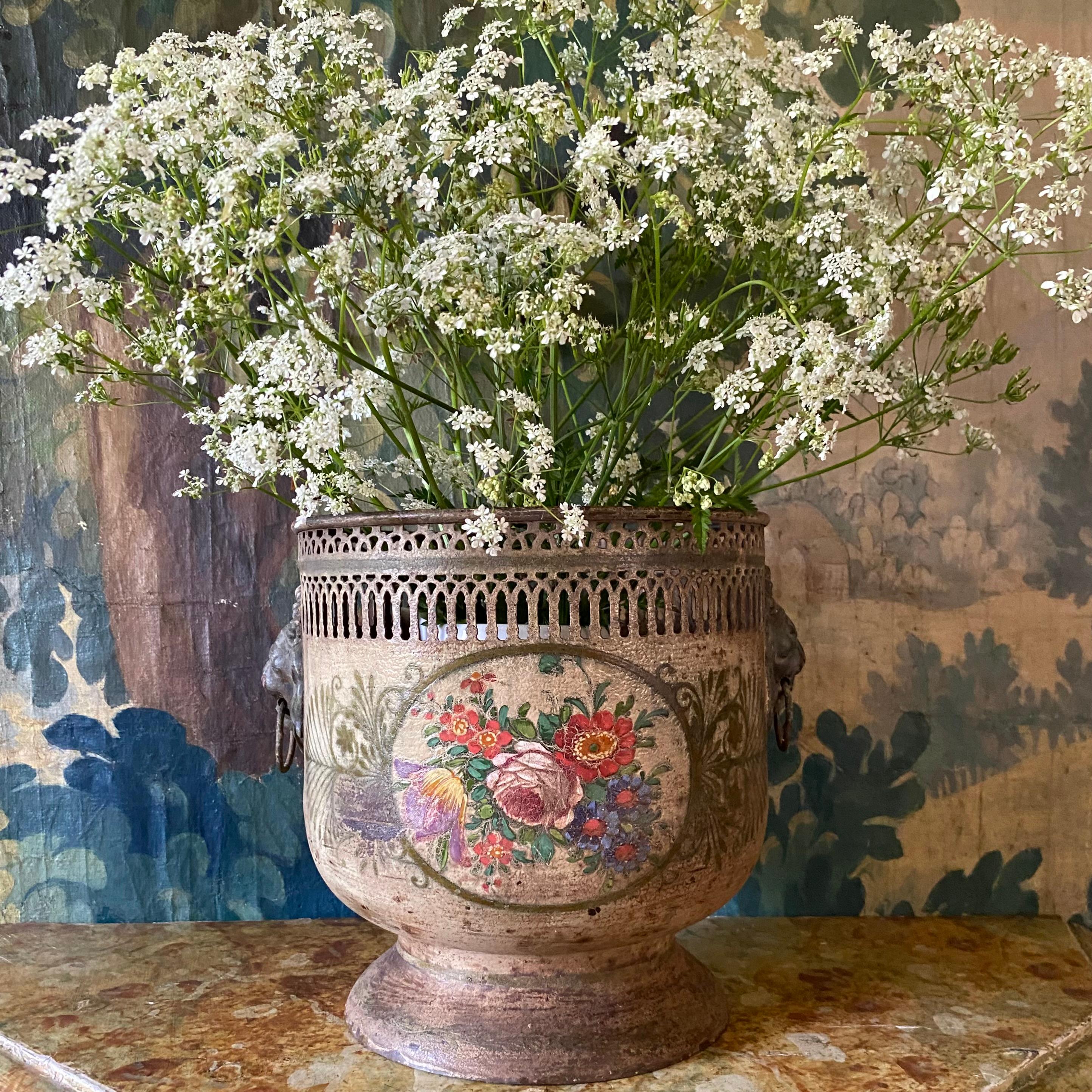 English Regency Painted Tole Cachepot  For Sale