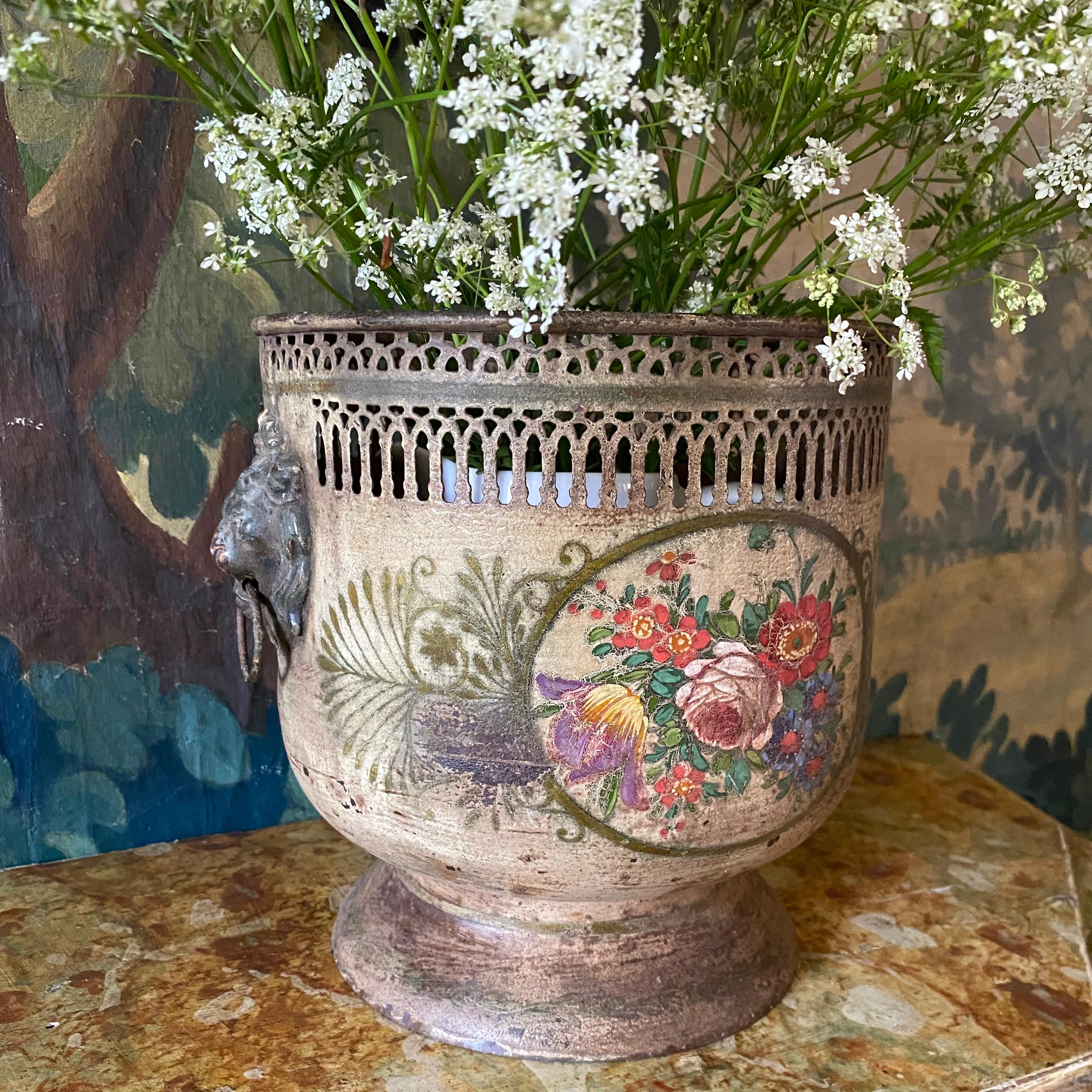 Hand-Painted Regency Painted Tole Cachepot  For Sale