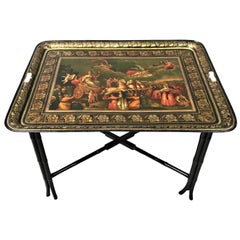 Regency Painted Tole Tray on Stand of Large Proportions