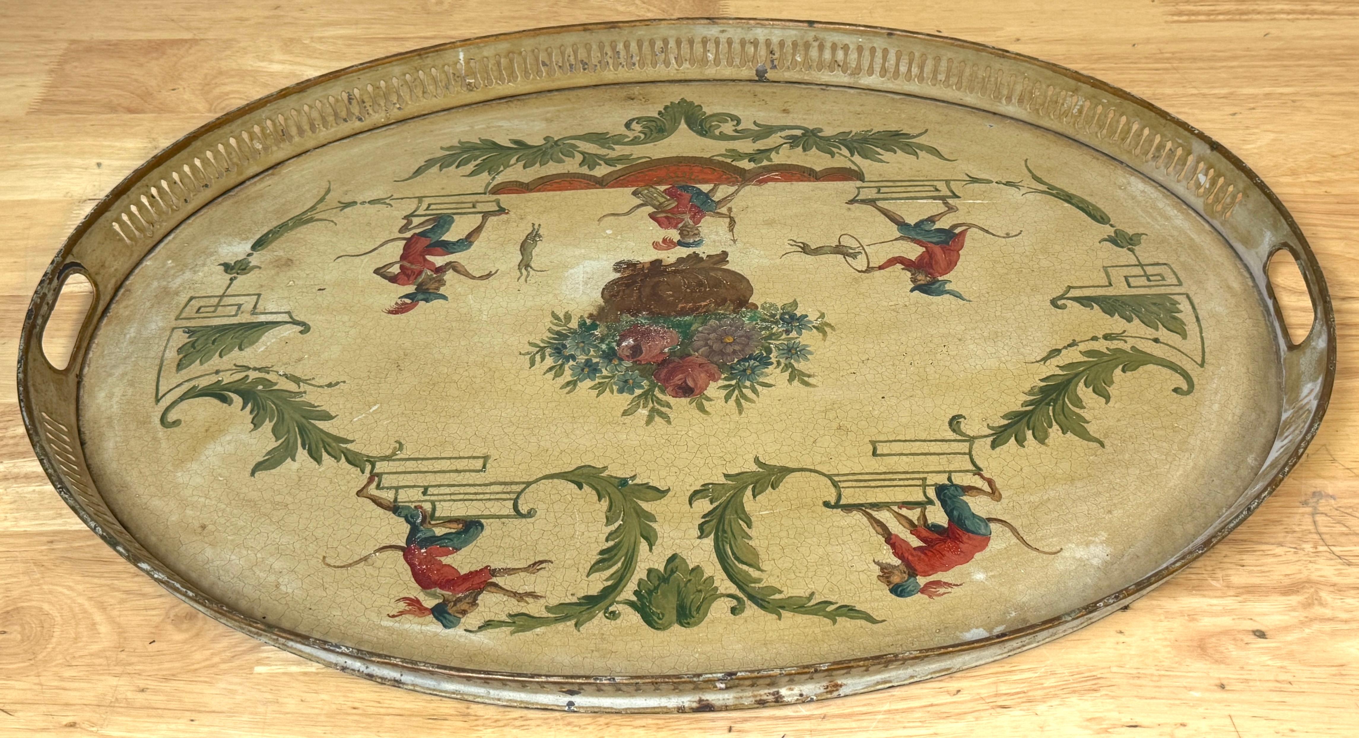 Bandeja de tole pintada de la Regencia con Chinoiserie  Decoración, inglés o francés en venta 5