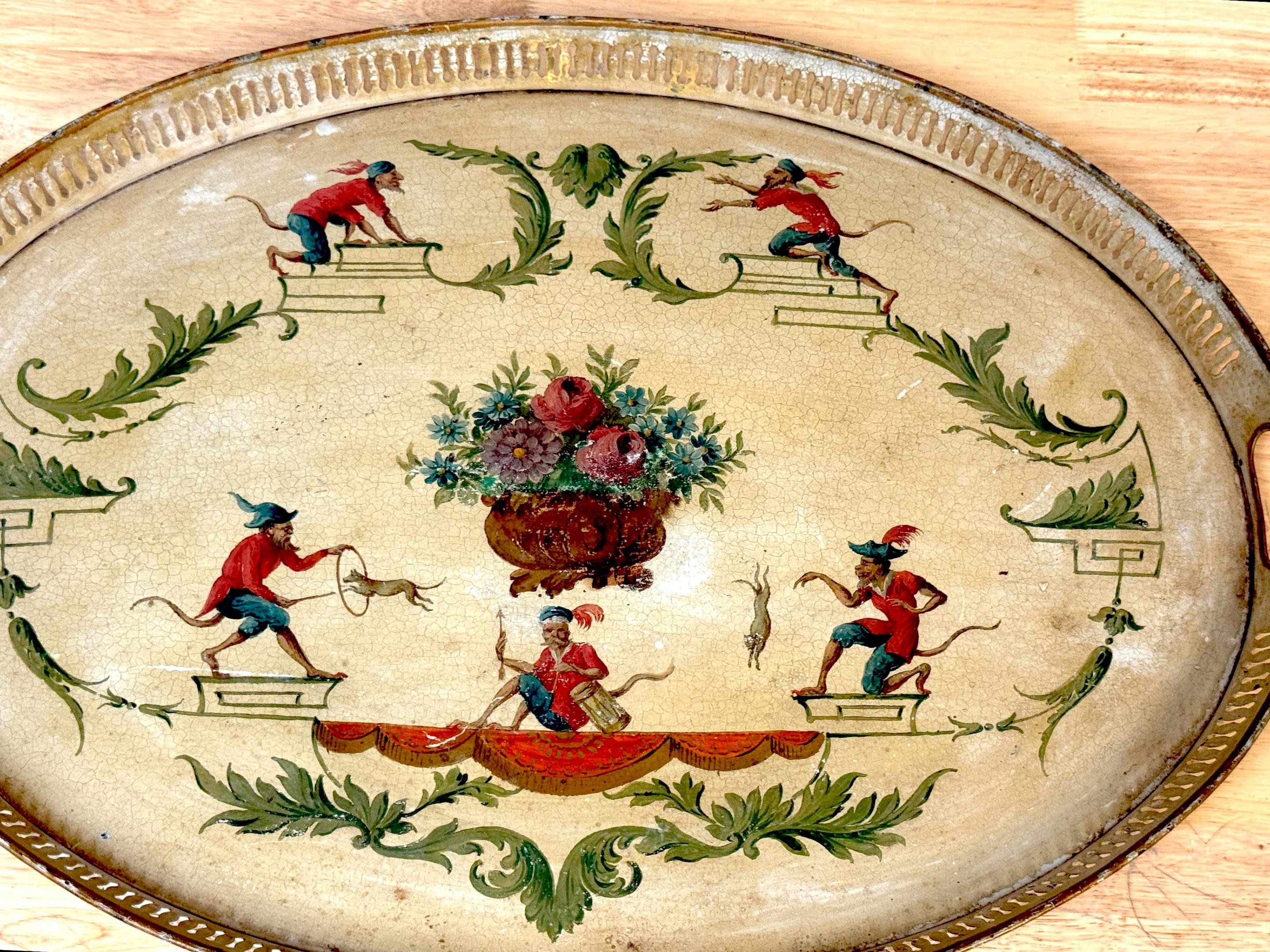 Bandeja de tole pintada de la Regencia con Chinoiserie  Decoración, inglés o francés Europeo en venta