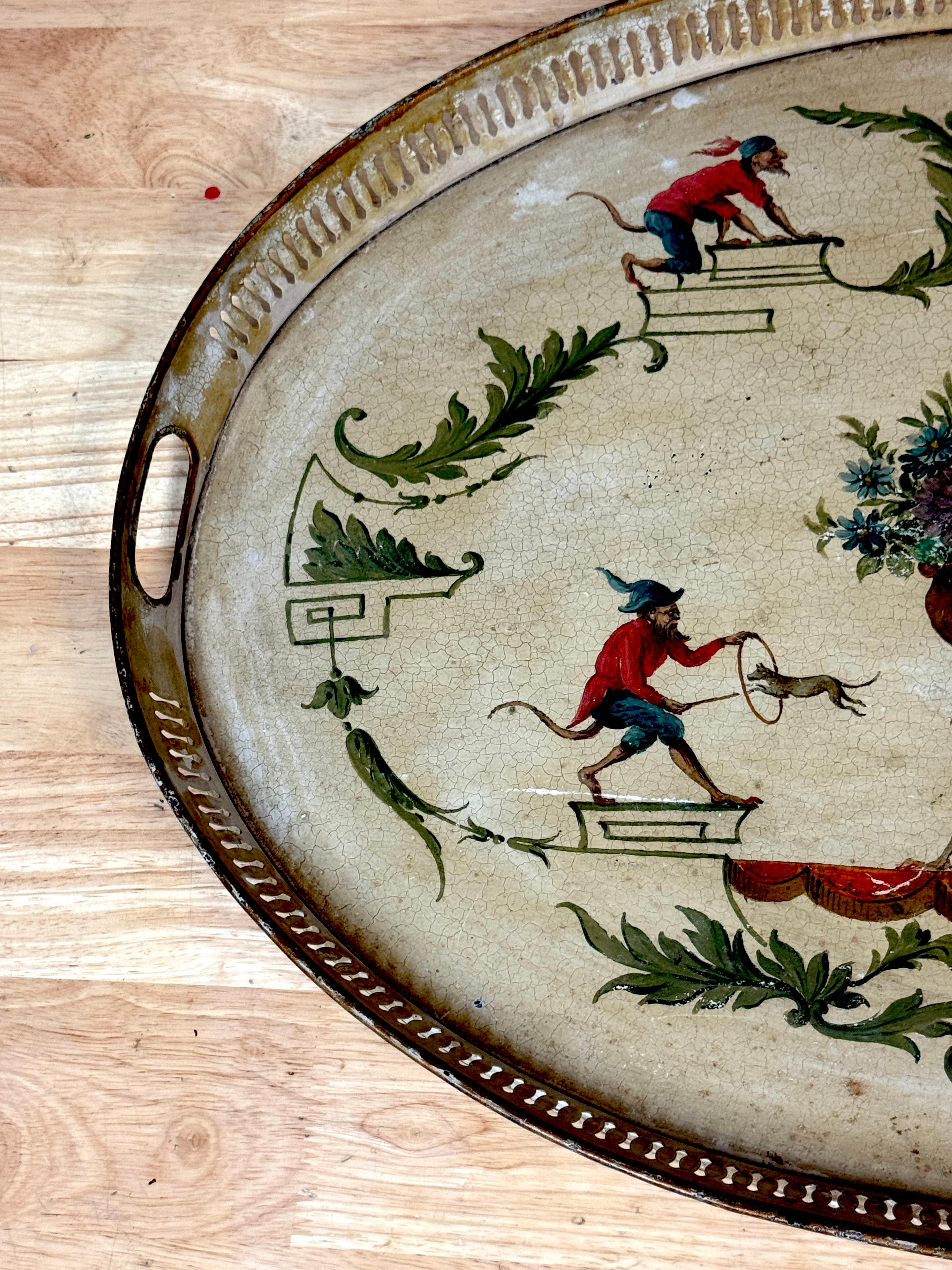 Bandeja de tole pintada de la Regencia con Chinoiserie  Decoración, inglés o francés Forjado en venta