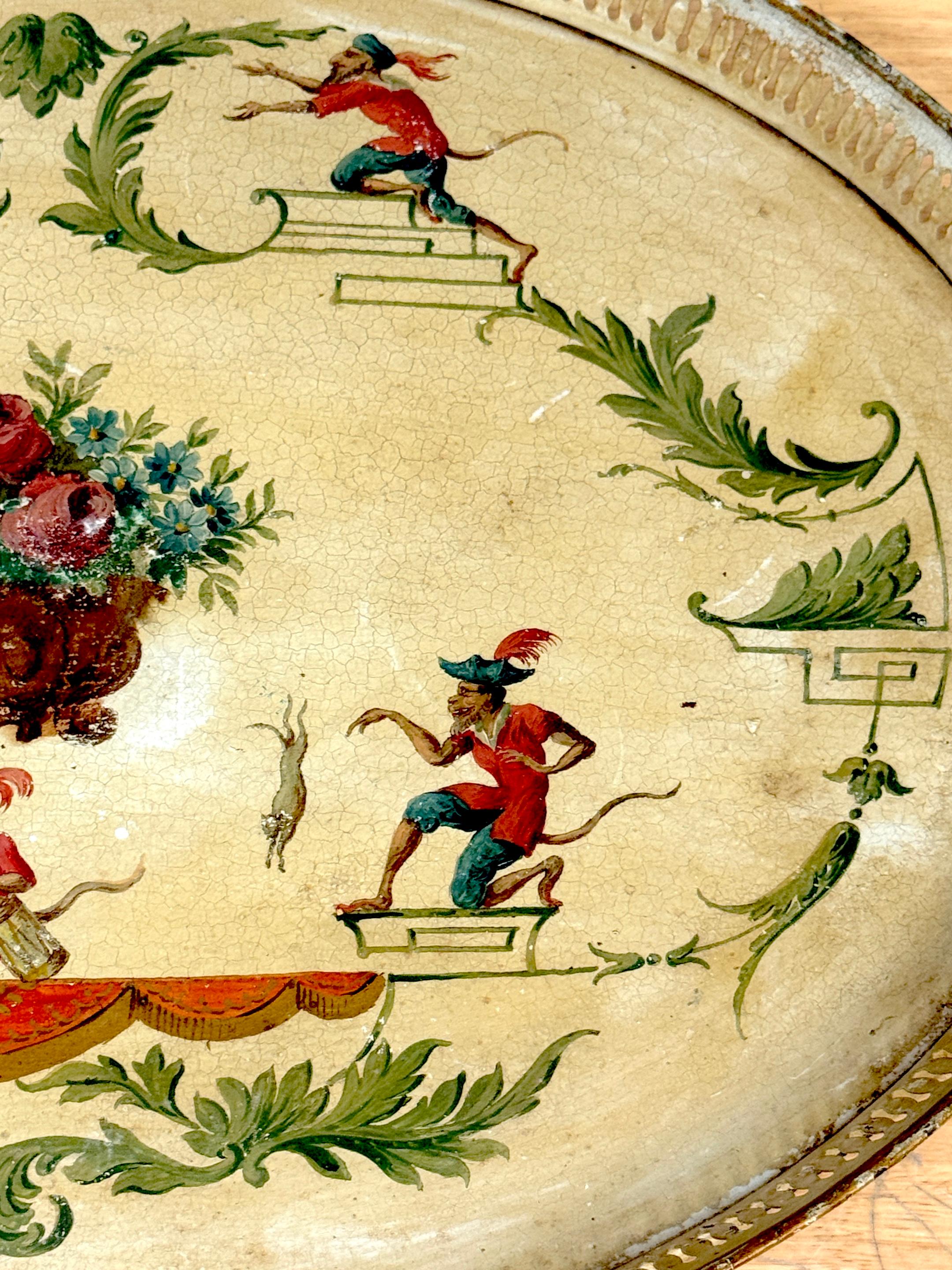 Bandeja de tole pintada de la Regencia con Chinoiserie  Decoración, inglés o francés siglo XIX en venta