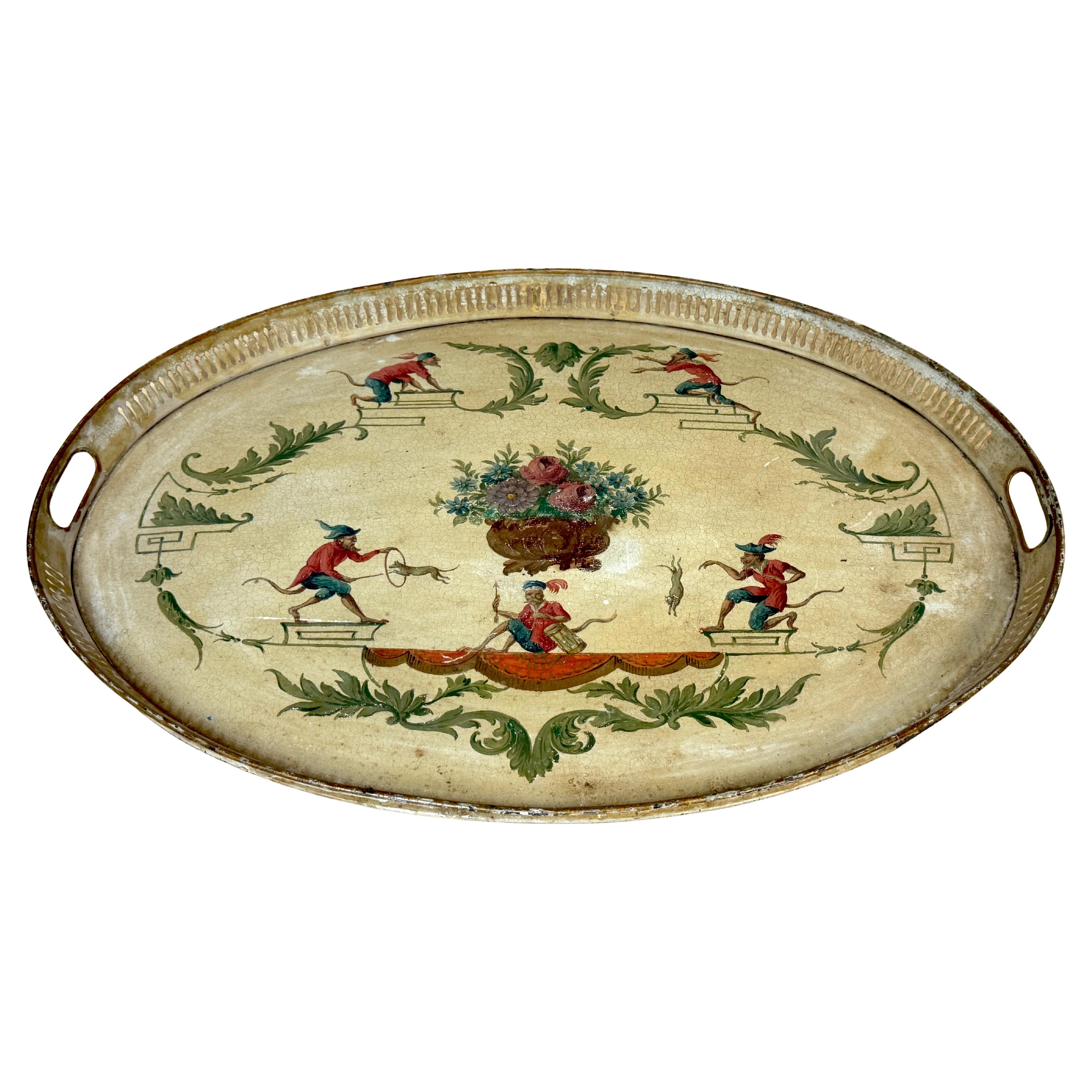 Regency Painted Tole Tray with Chinoiserie  Decoration, English or French