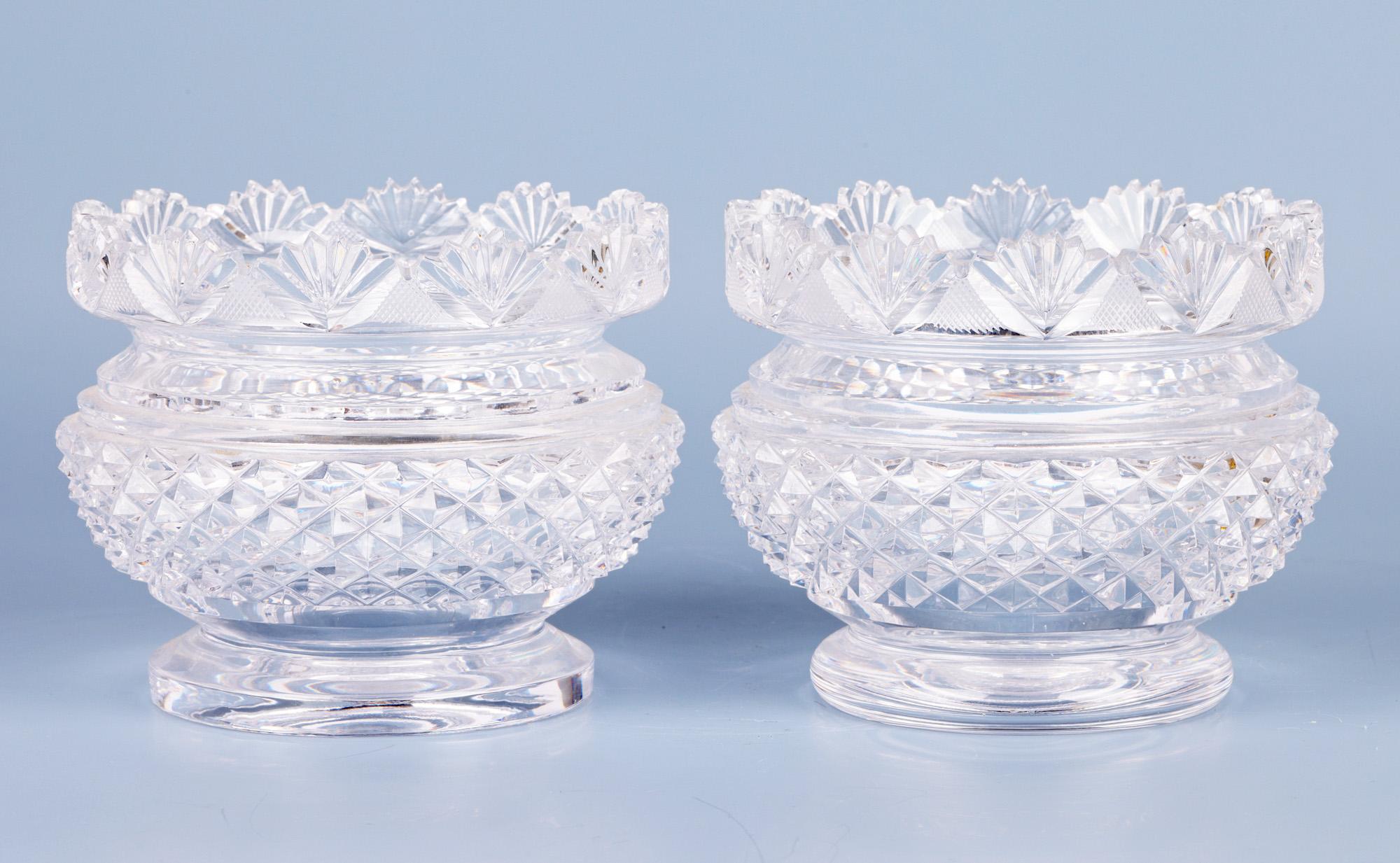 Regency Pair Cut Glass Covered Butter Dishes with Stands For Sale 4