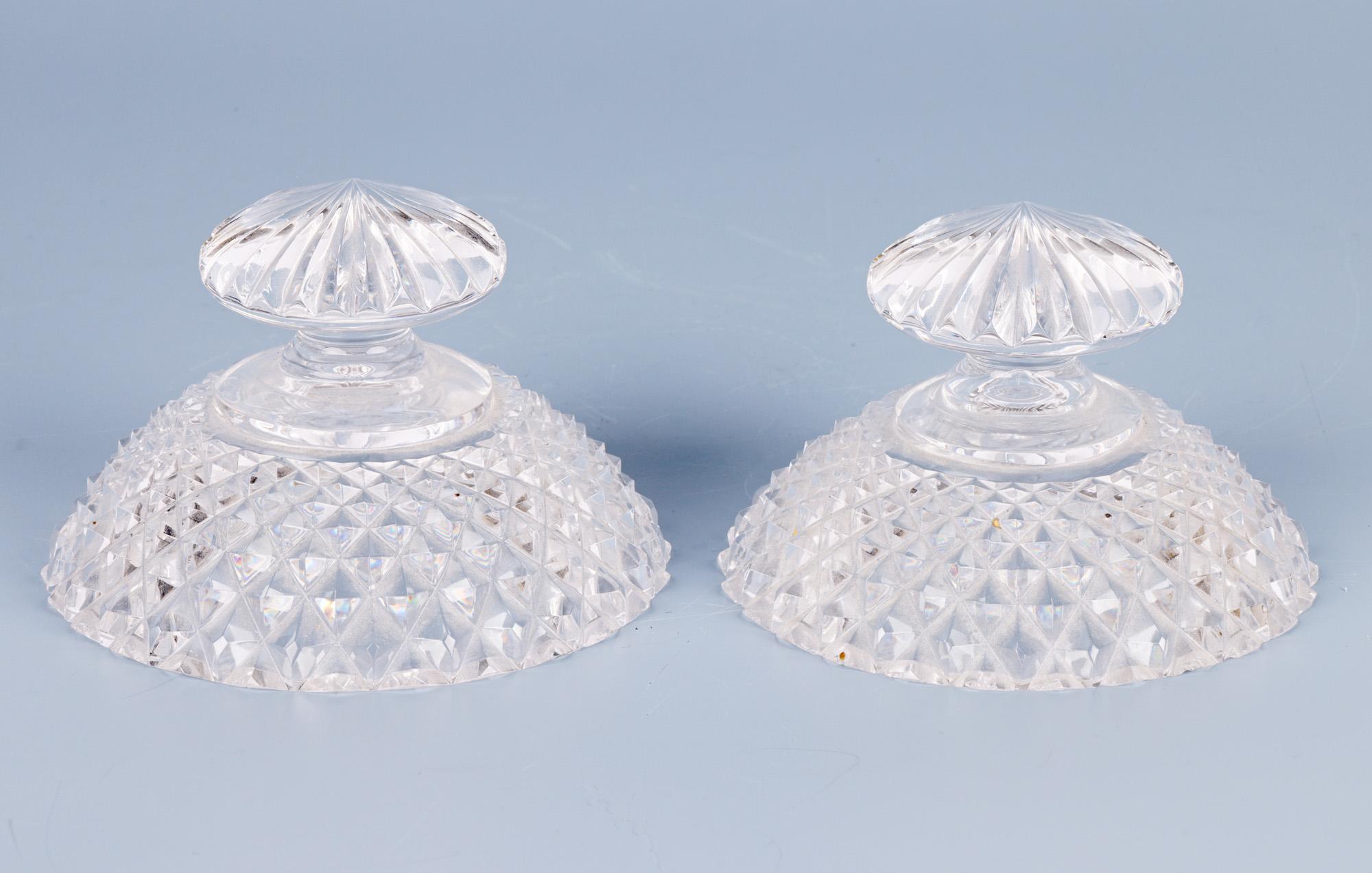 Regency Pair Cut Glass Covered Butter Dishes with Stands For Sale 6