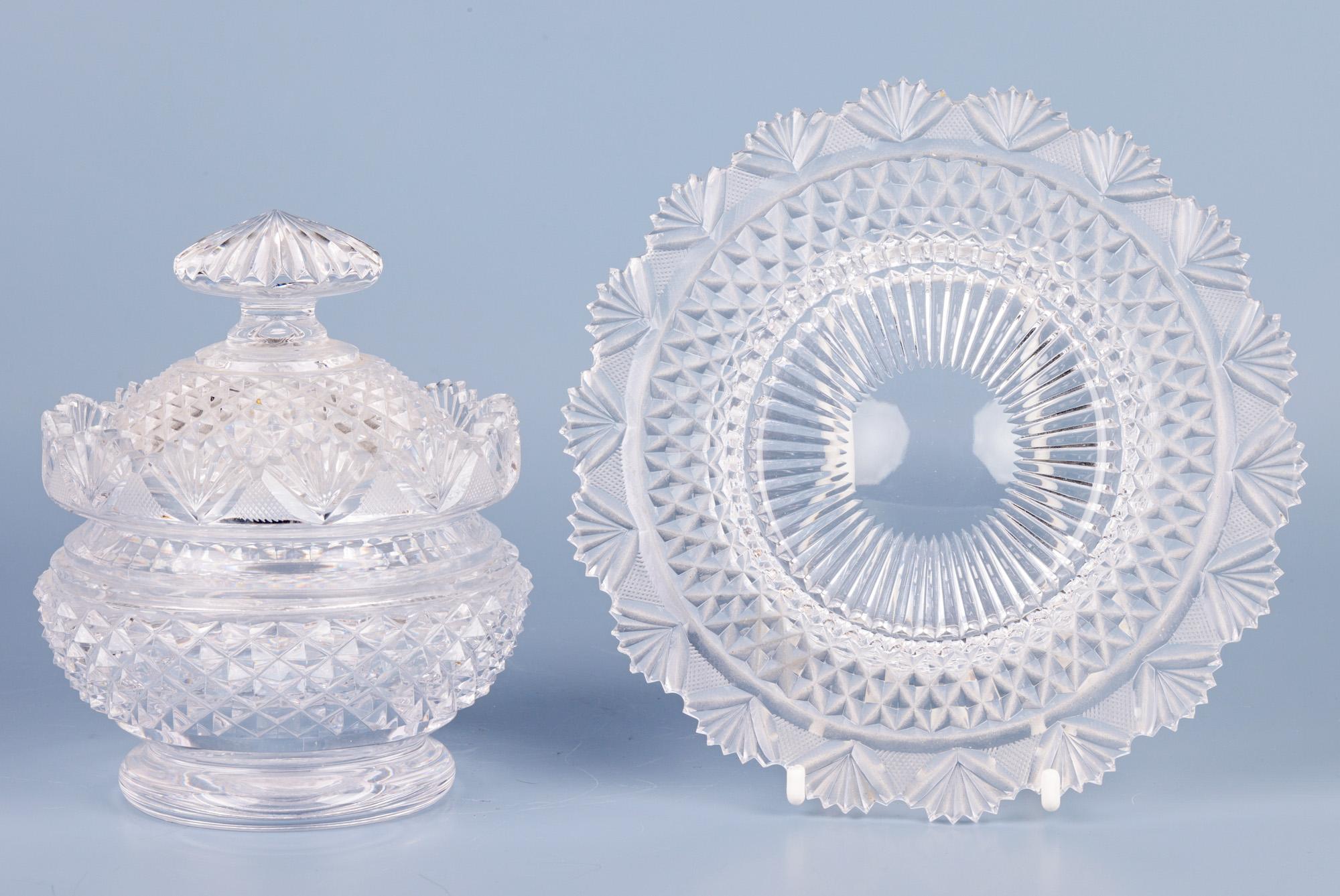 Early 19th Century Regency Pair Cut Glass Covered Butter Dishes with Stands For Sale