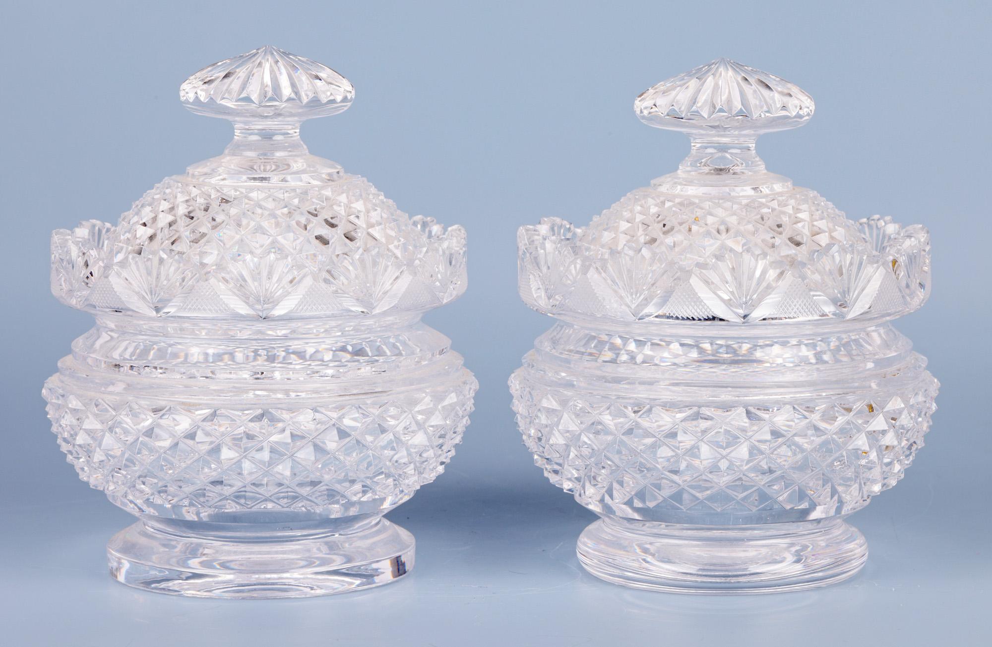 Regency Pair Cut Glass Covered Butter Dishes with Stands For Sale 1