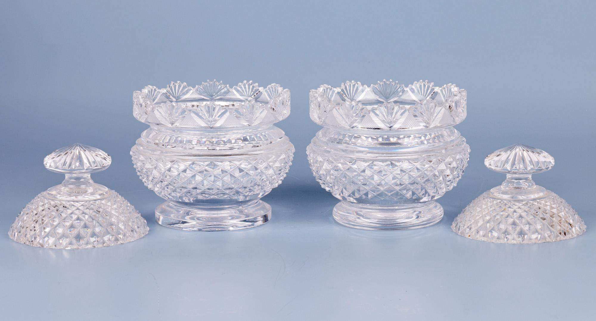 Regency Pair Cut Glass Covered Butter Dishes with Stands For Sale 2