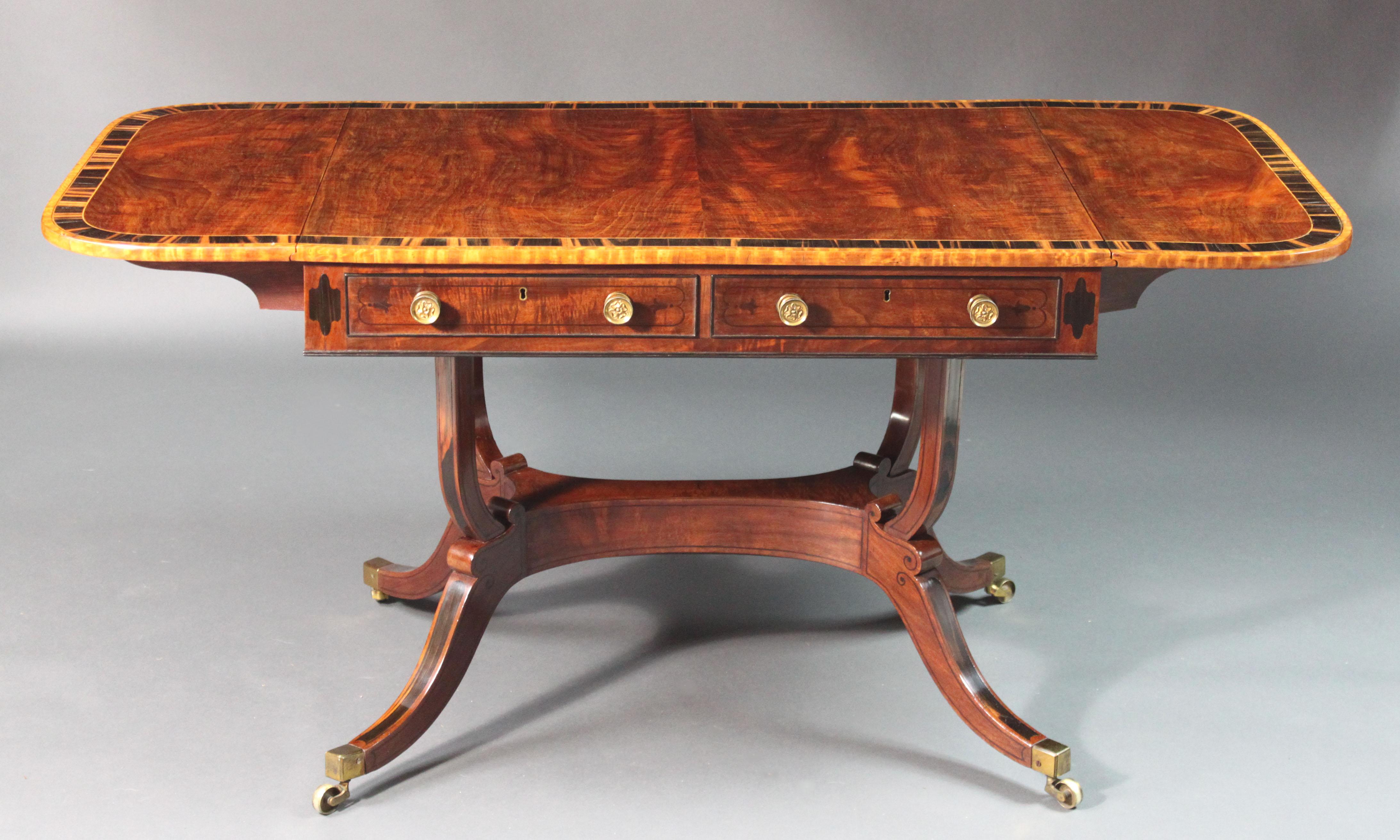 English Regency Pair of Card Tables with Matching Sofa Table For Sale