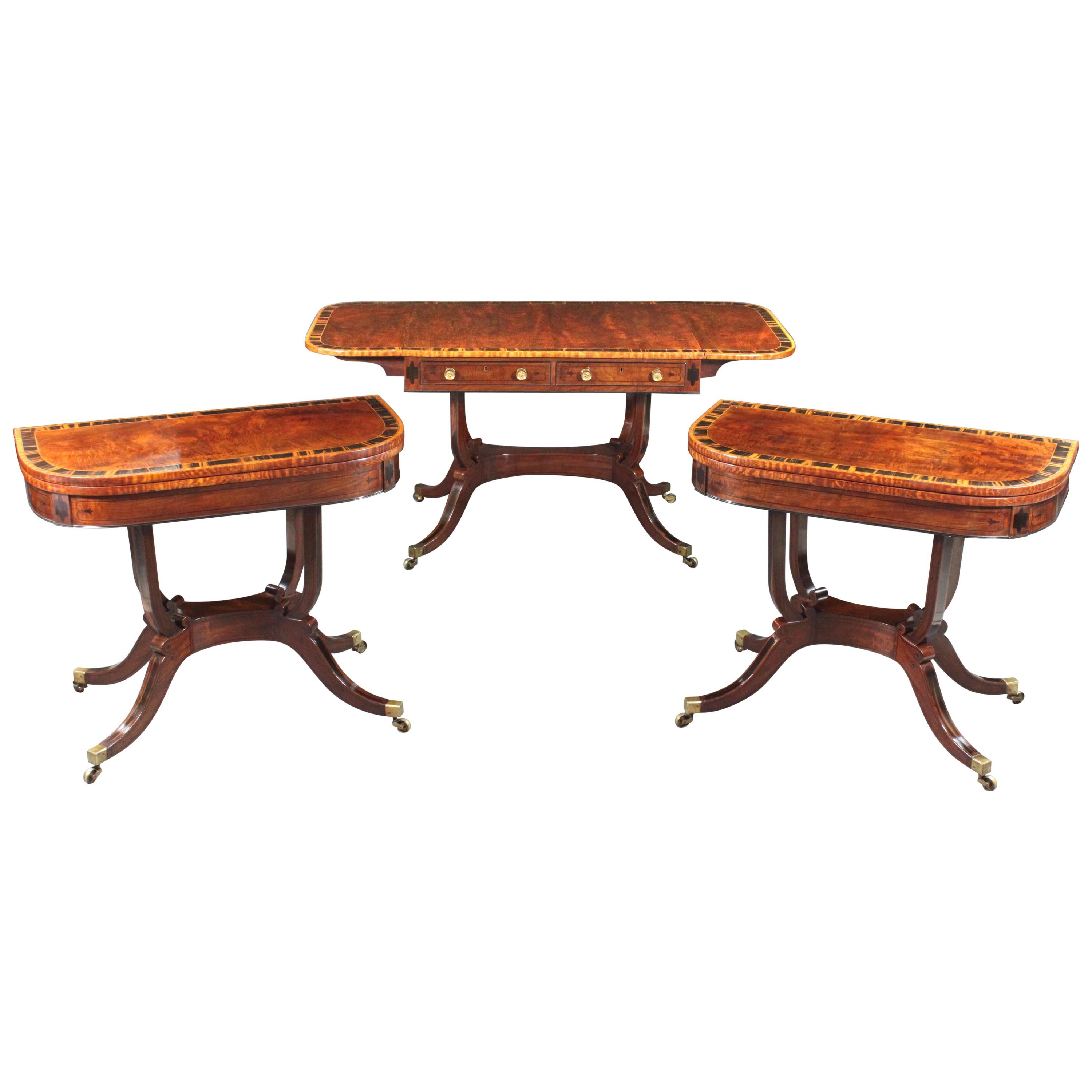 Regency Pair of Card Tables with Matching Sofa Table For Sale